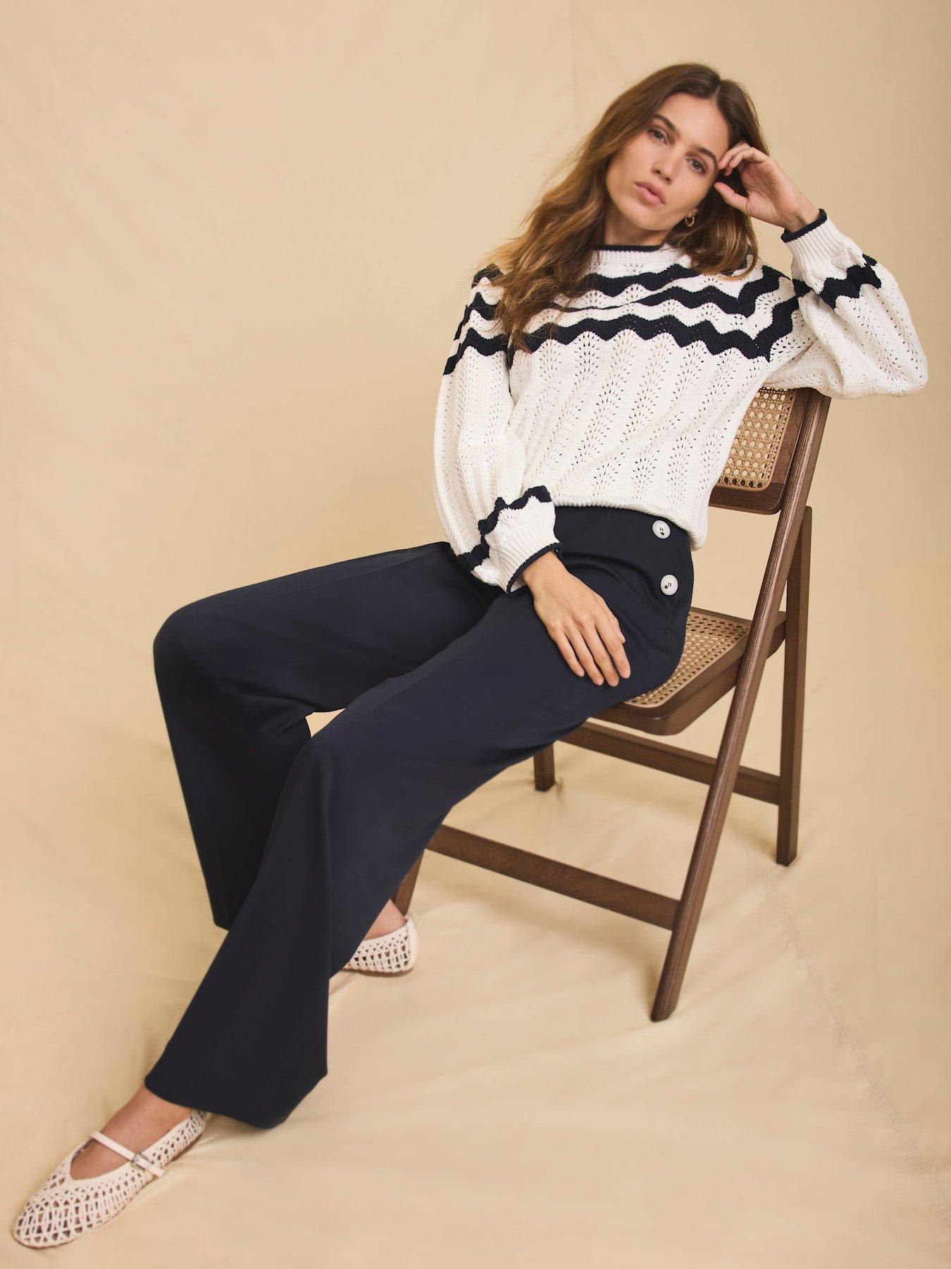  image of mint-velvet-navy-button-front-trousers-blue