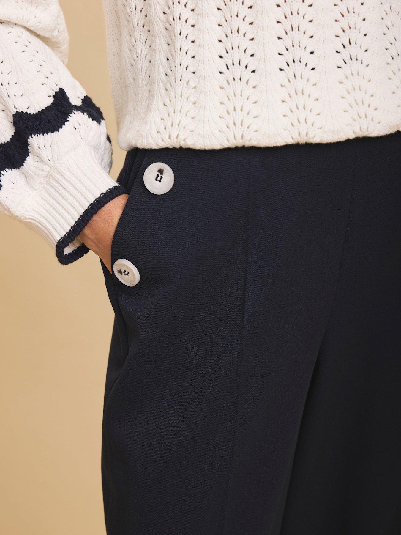  image of mint-velvet-navy-button-front-trousers-blue