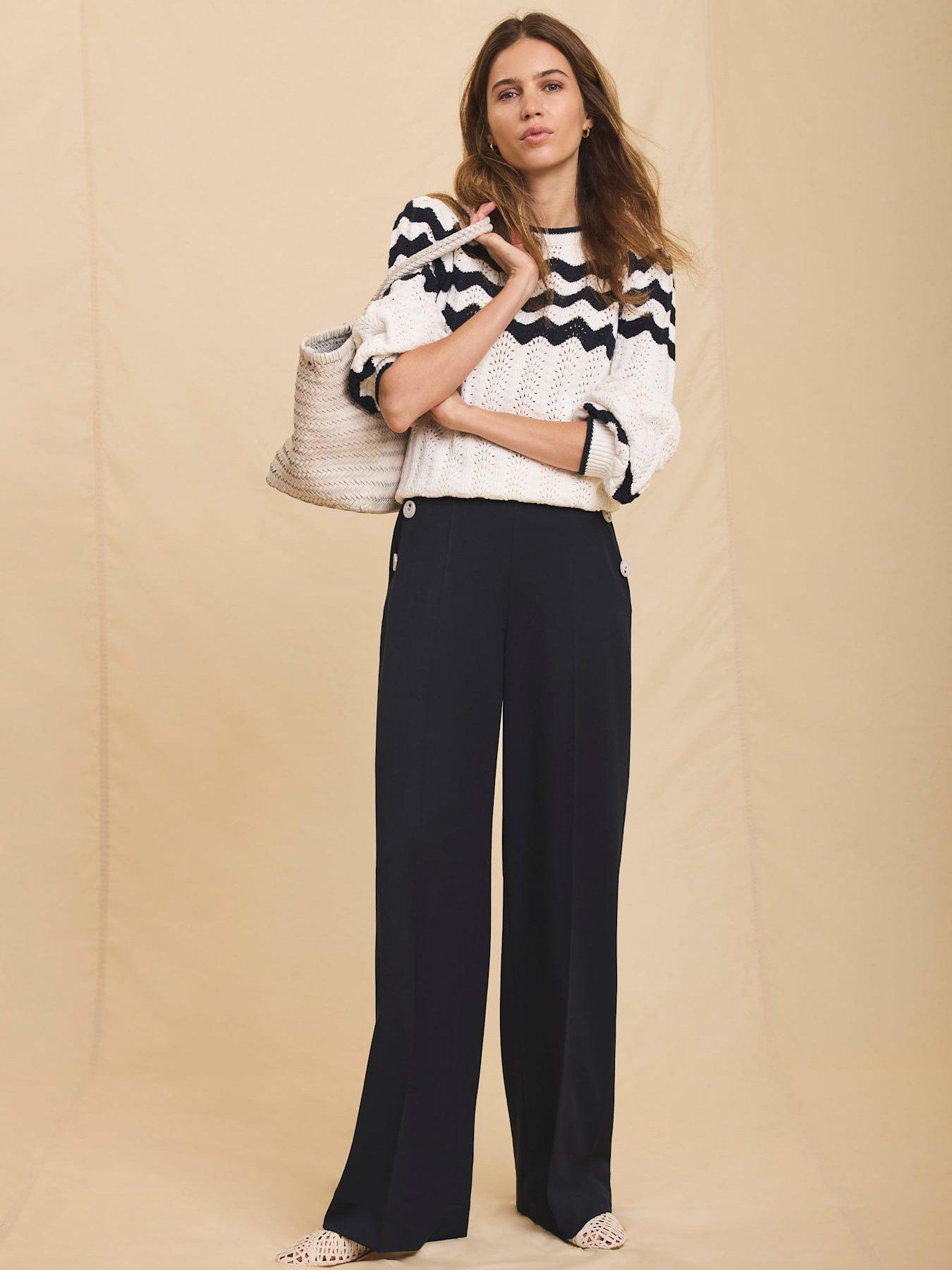  image of mint-velvet-navy-button-front-trousers-blue