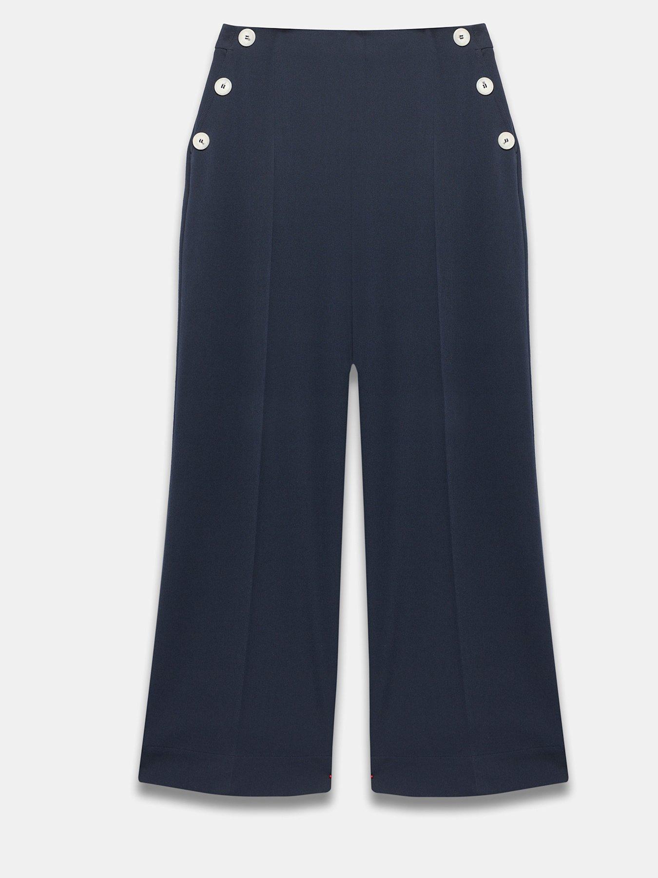  image of mint-velvet-navy-button-front-trousers-blue