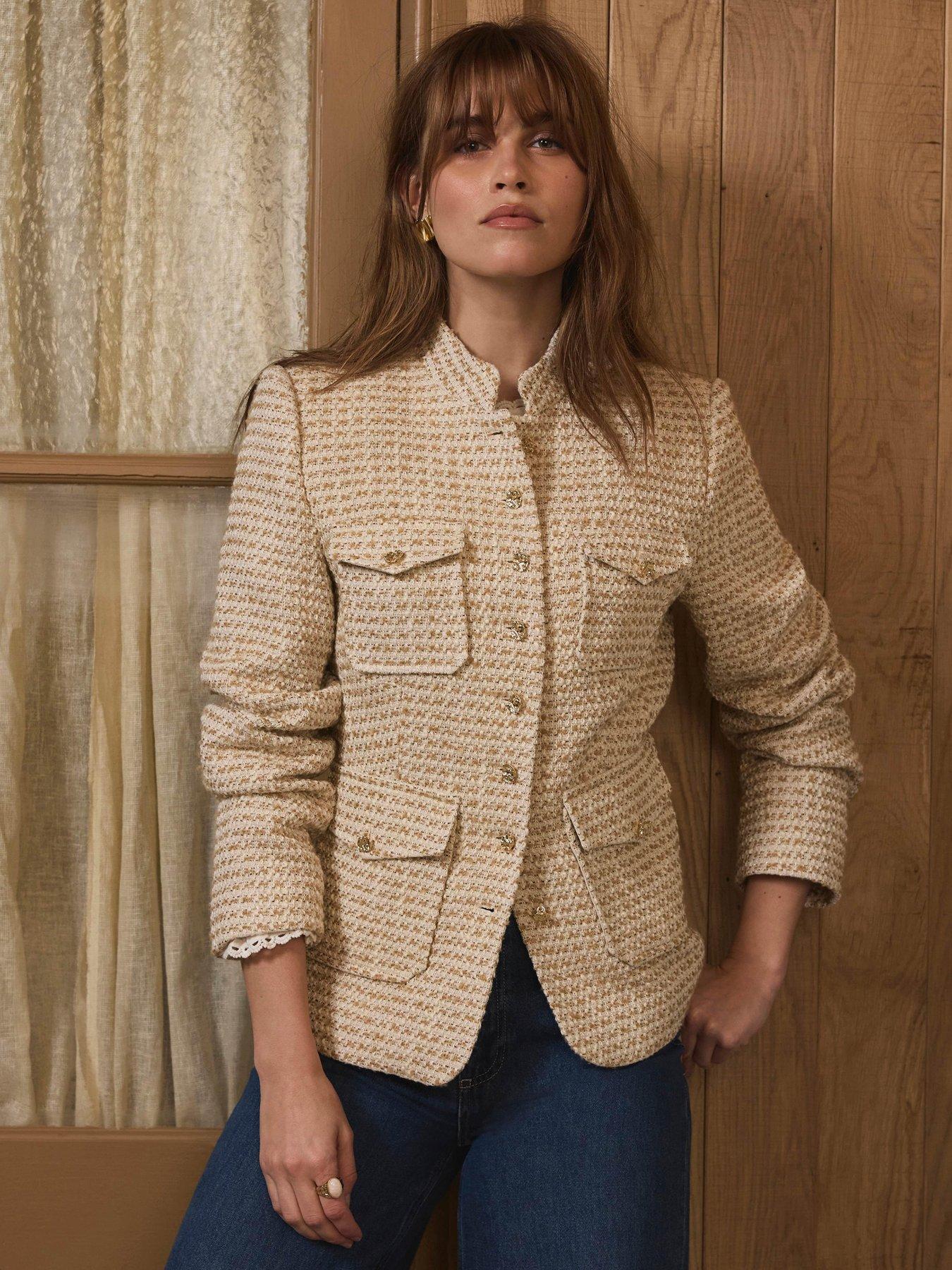 Image 4 of 6 of Mint Velvet Neutral Boucle Jacket - Cream