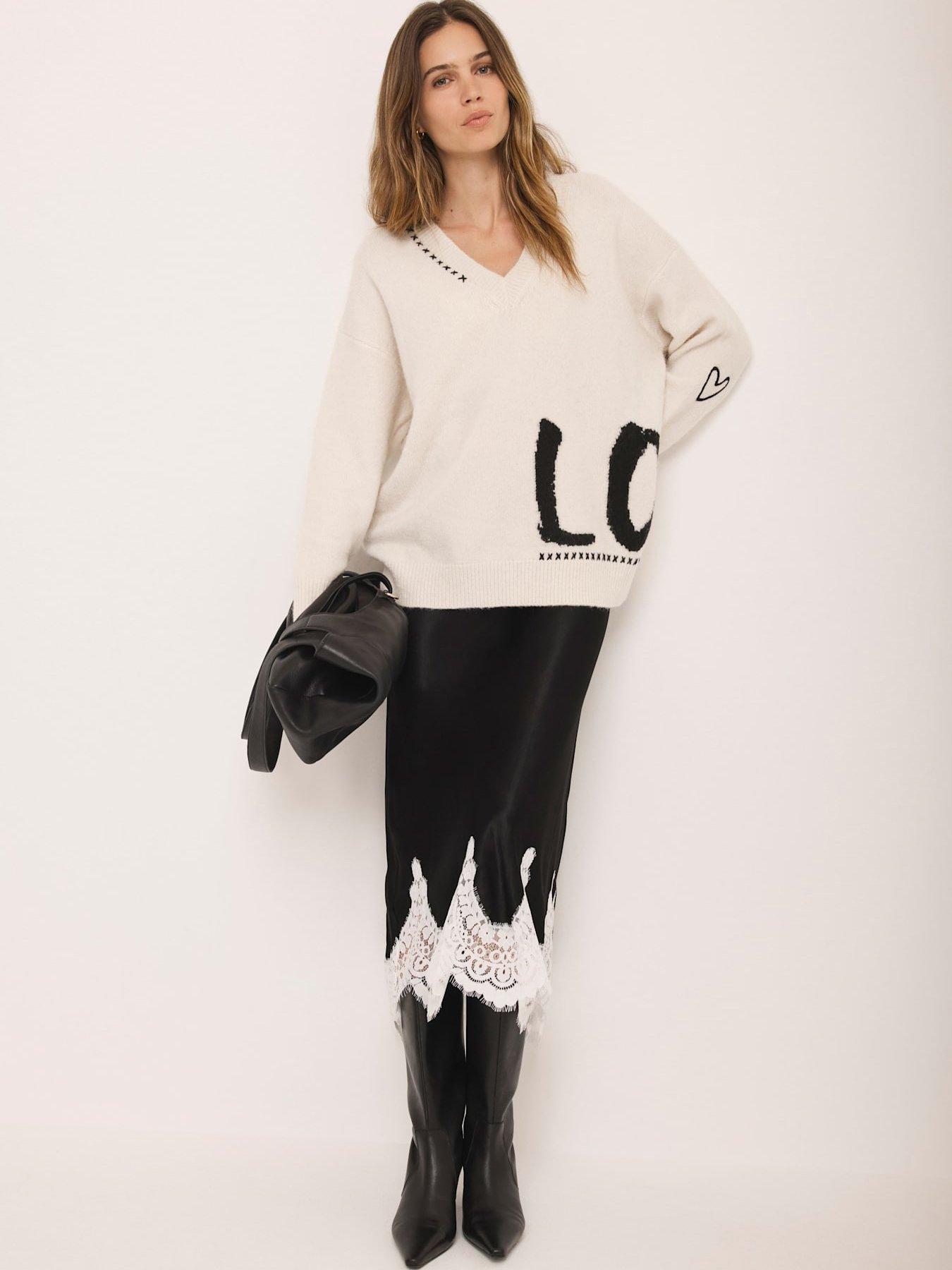 Mint Velvet Love Graphic Jumper - Cream
