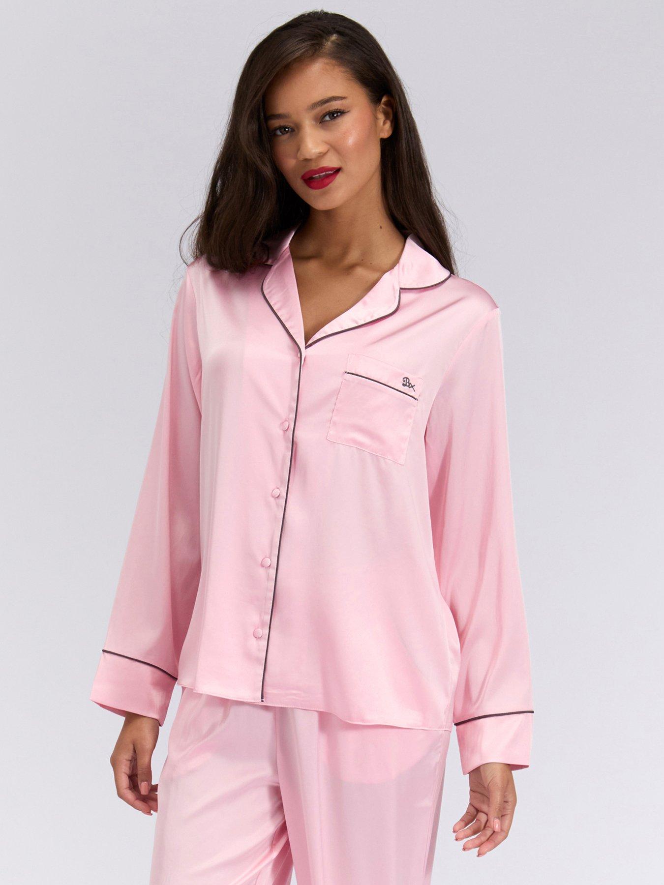 Boux Avenue Luxe Satin Long Sleeve Revere Top - Light Pink