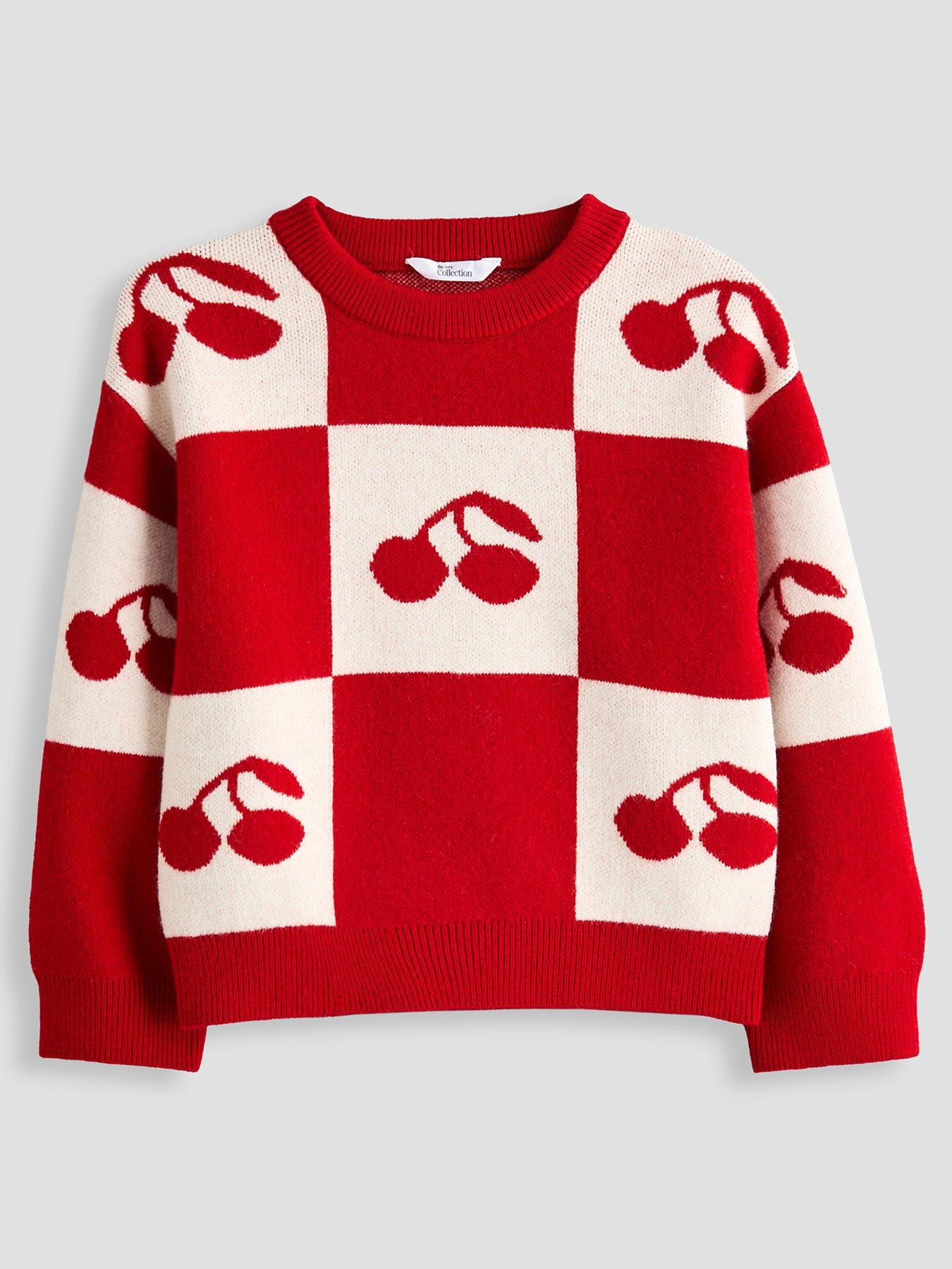 The Very Collection Girls Cherry Print Knitted Jumper - Red