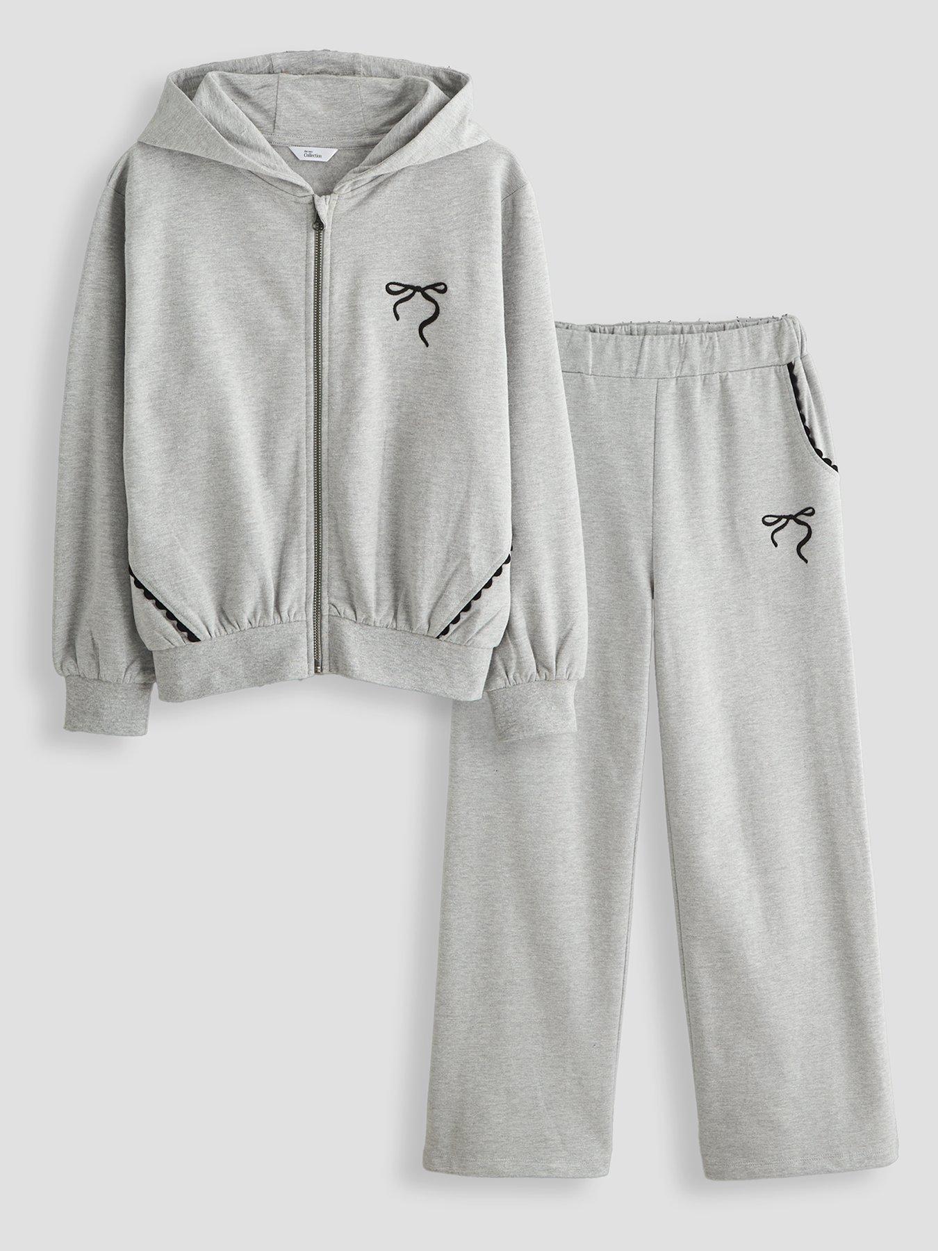 The Very Collection Girls Lace Trim Zip Up Hoody And Jogger Outfit - Grey