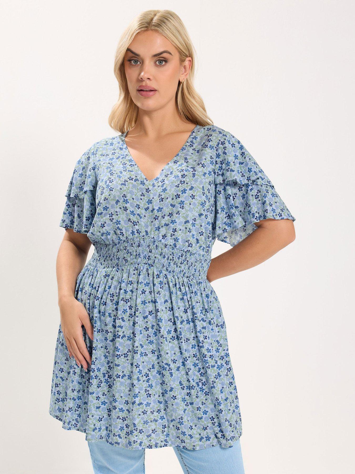 Yours Curve Ditsy Flutter Sleeve Top