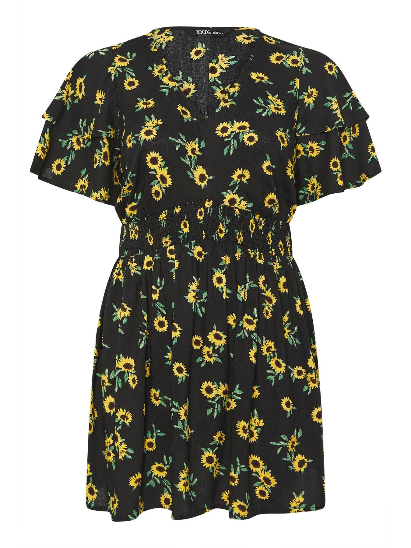  image of yours-curve-sunflower-print-flutter-sleeve-top