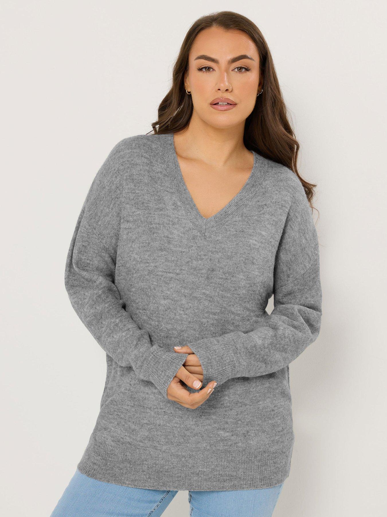 Yours Curve V Neck Soft Touch Jumper - Grey