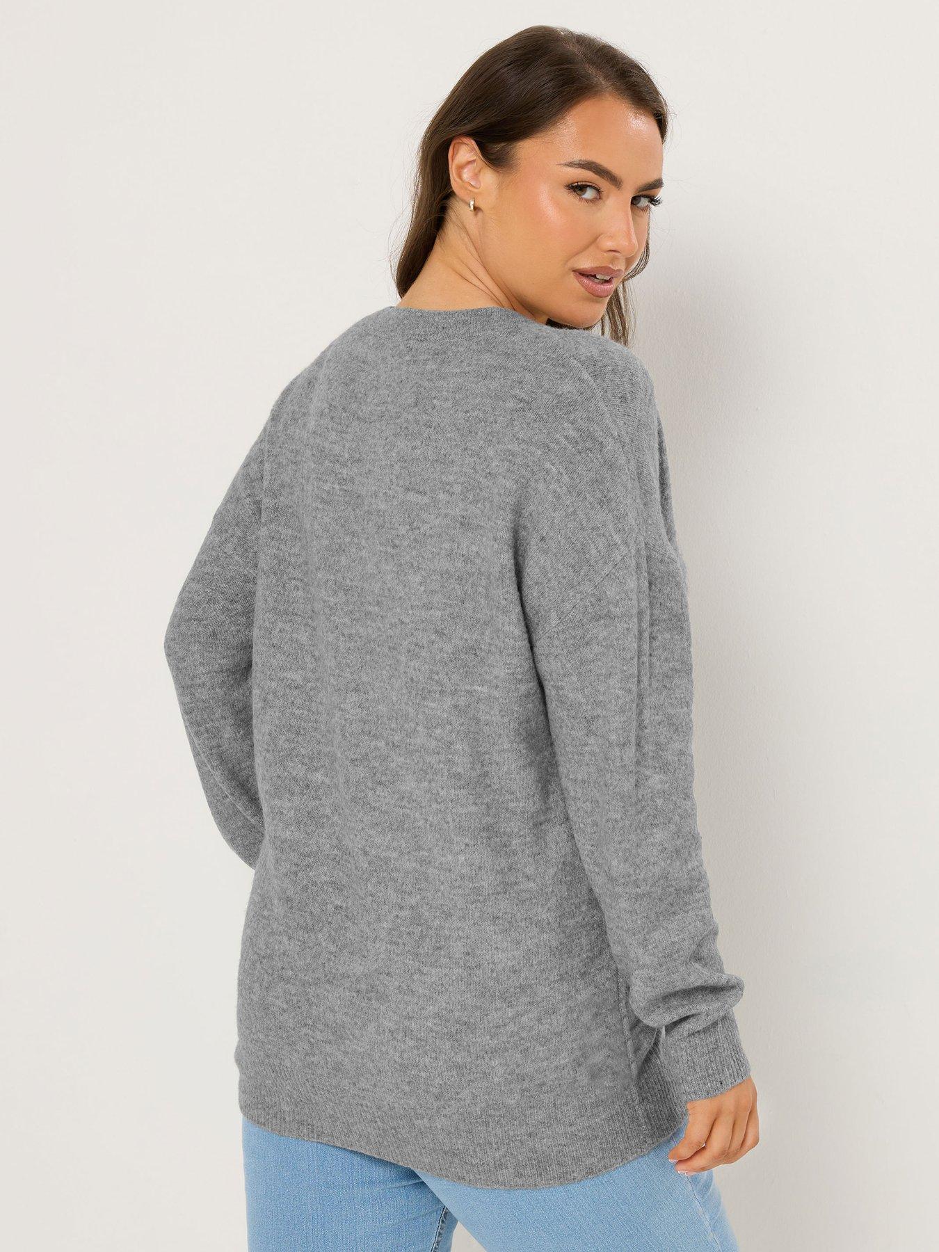 Image 2 of 5 of Yours Curve V Neck Soft Touch Jumper - Grey