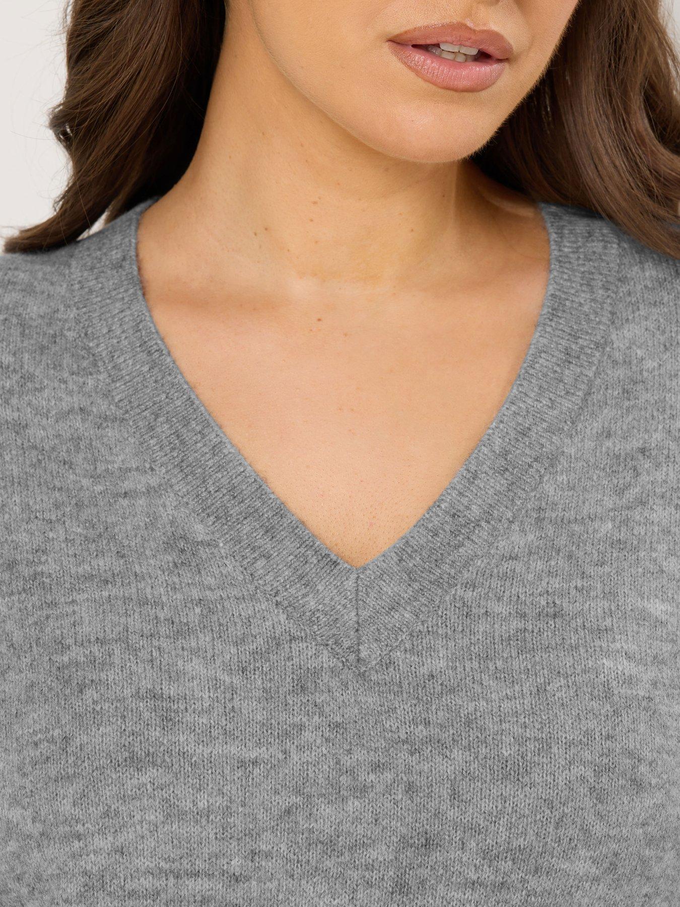 Image 4 of 5 of Yours Curve V Neck Soft Touch Jumper - Grey