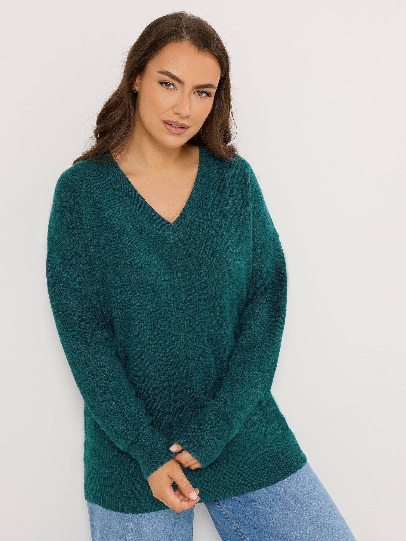 Yours Curve V Neck Soft Touch Jumper - Green