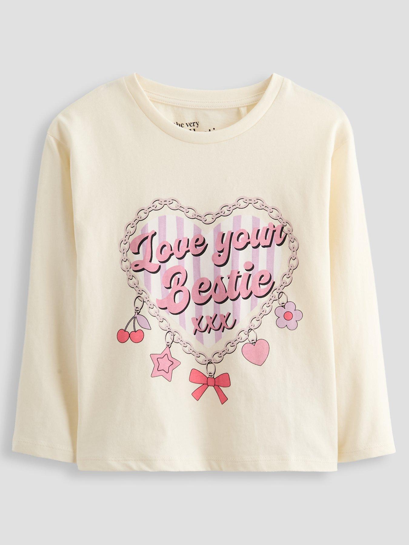 The Very Collection Girls Love You Bestie Long Sleeve T-shirt - Cream