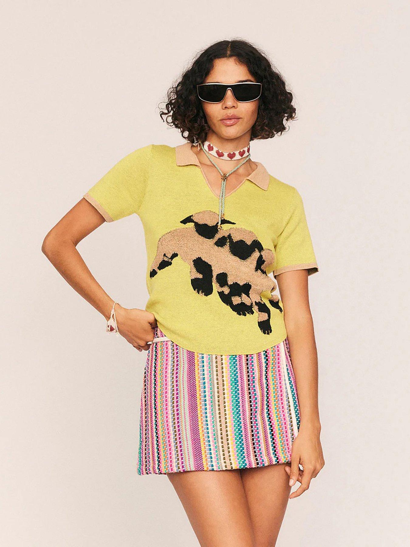 Image 1 of 3 of Summery My Little Lamb Intarsia Knit T-Shirt - Yellow
