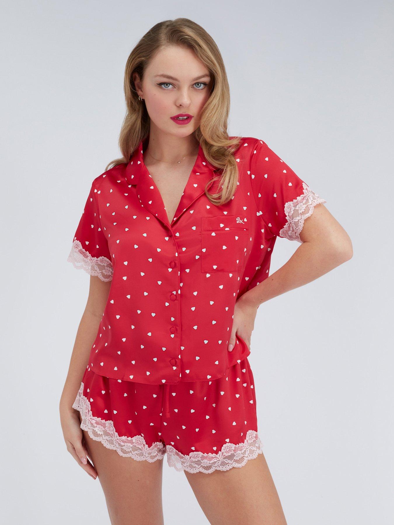 Boux Avenue Amelia Heart Satin Short Pyjamas - Red