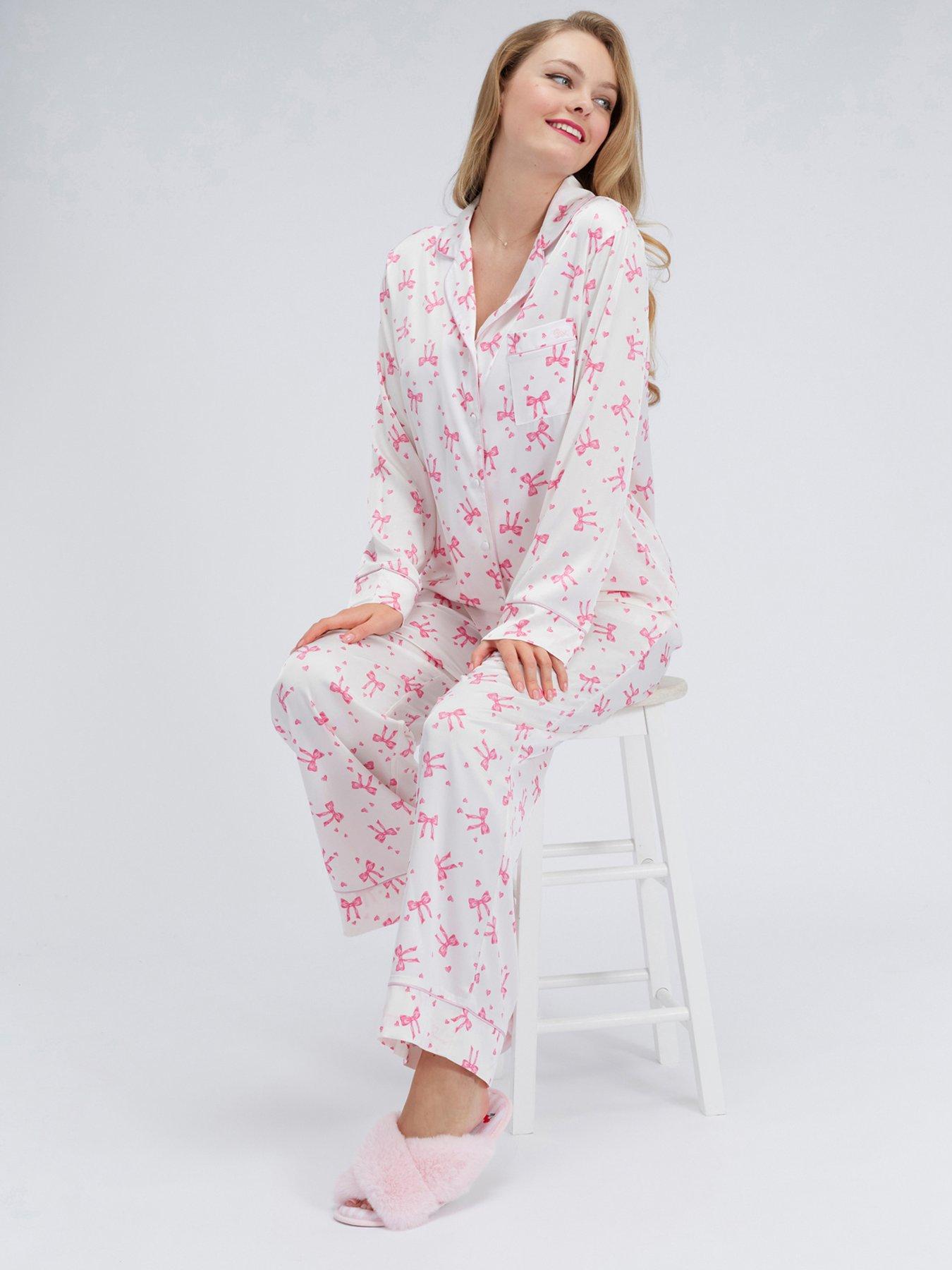 Boux Avenue Bow Satin Pyjama Set - Ivory Mix
