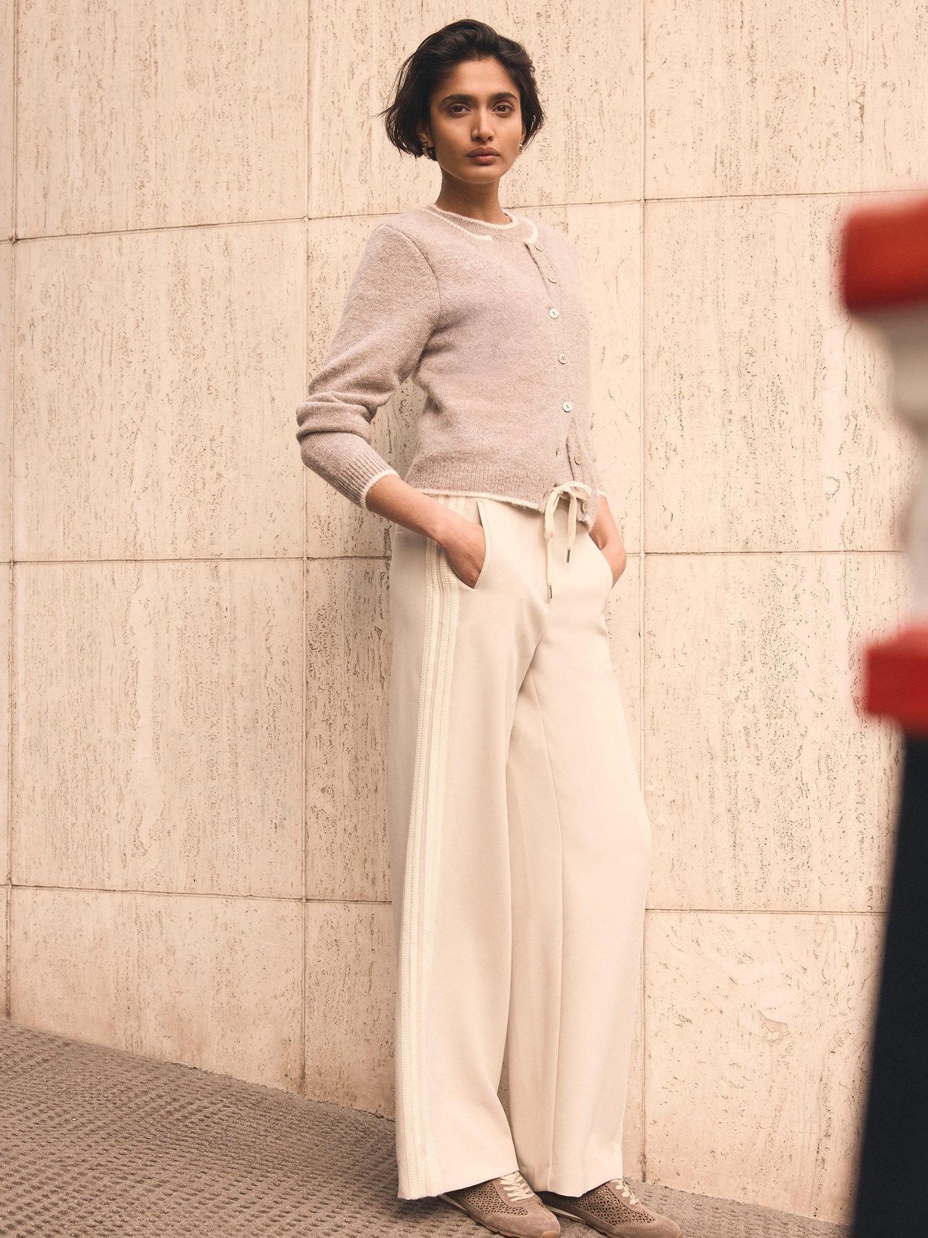 Image 1 of 6 of Mint Velvet Neutral Side Stripe Trouser - Cream