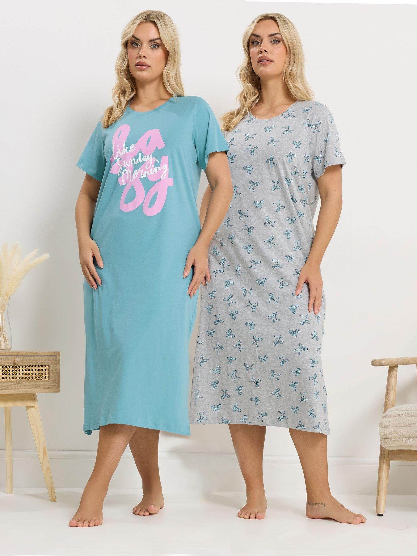 Image 1 of 6 of Yours Curve 2 Pack 'lazy Sunday' Midaxi Nightdress