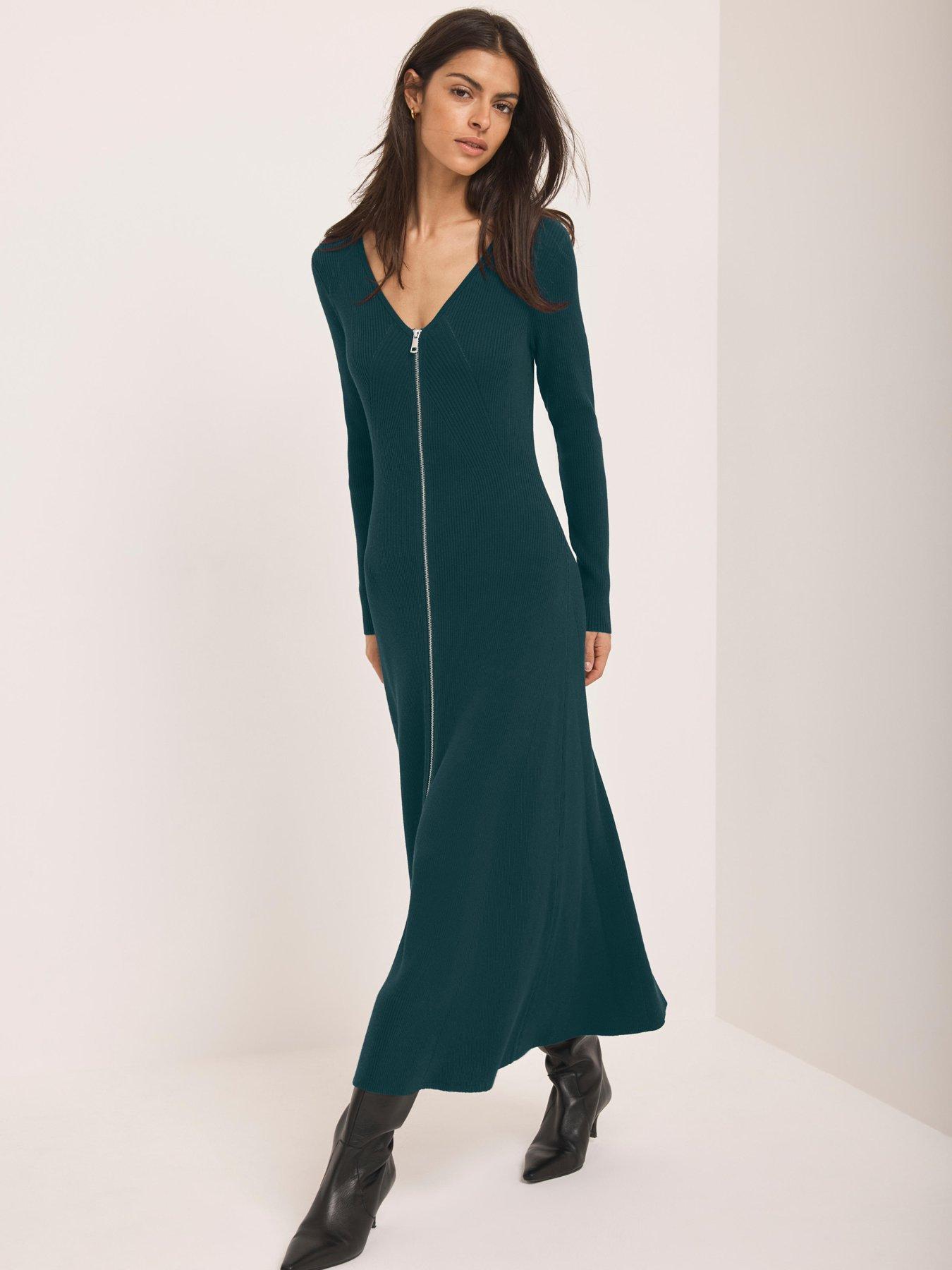Mint Velvet Teal Knit Zip Maxi Dress - Green