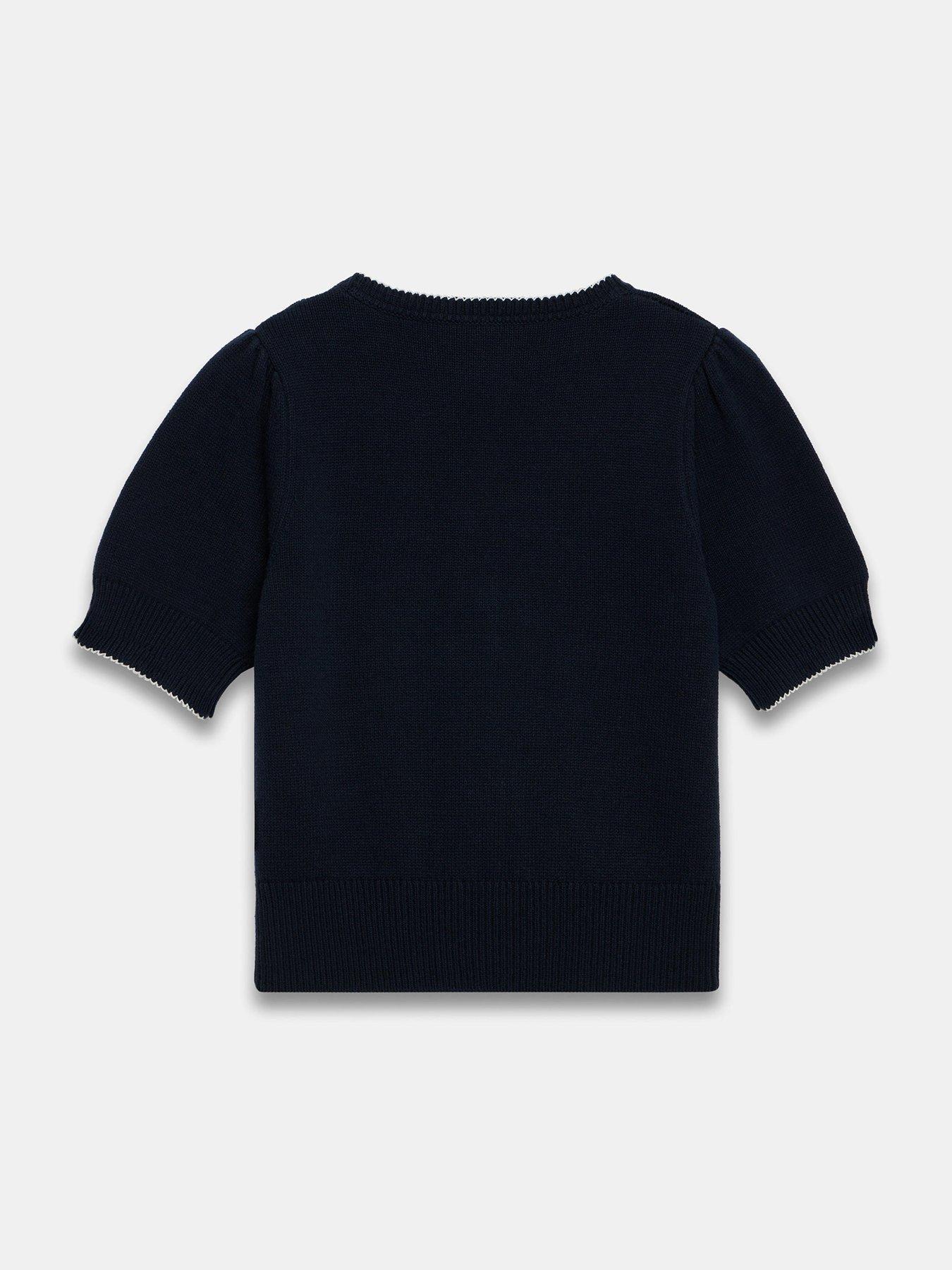  image of mint-velvet-navy-bow-front-knit-top-blue