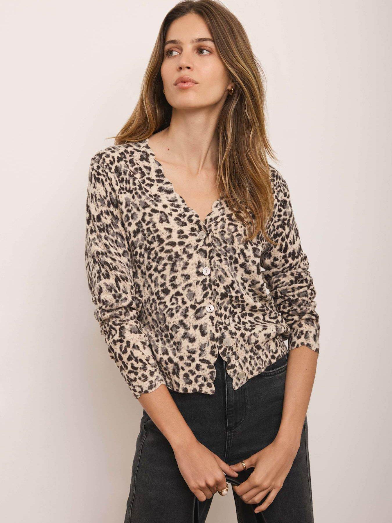 Image 1 of 6 of Mint Velvet Leopard Print Cardigan - Cream