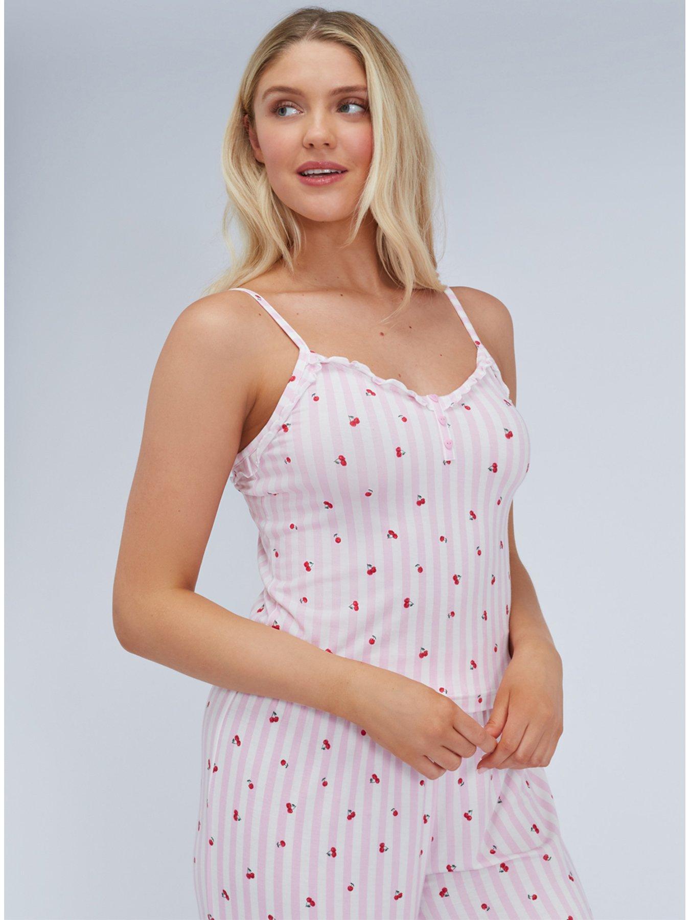  image of boux-avenue-cherry-stripe-modal-pyjama-set-pink