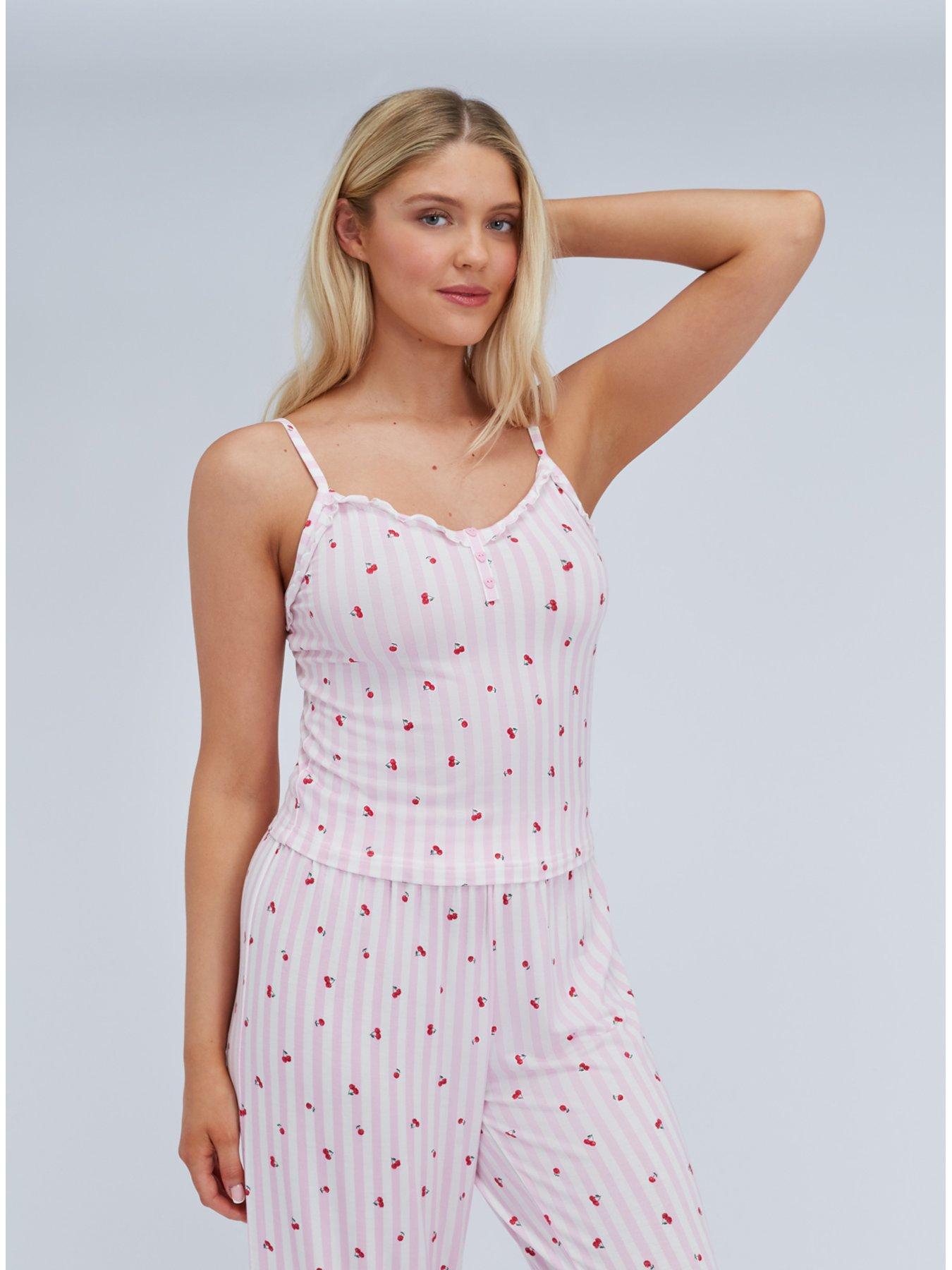  image of boux-avenue-cherry-stripe-modal-pyjama-set-pink