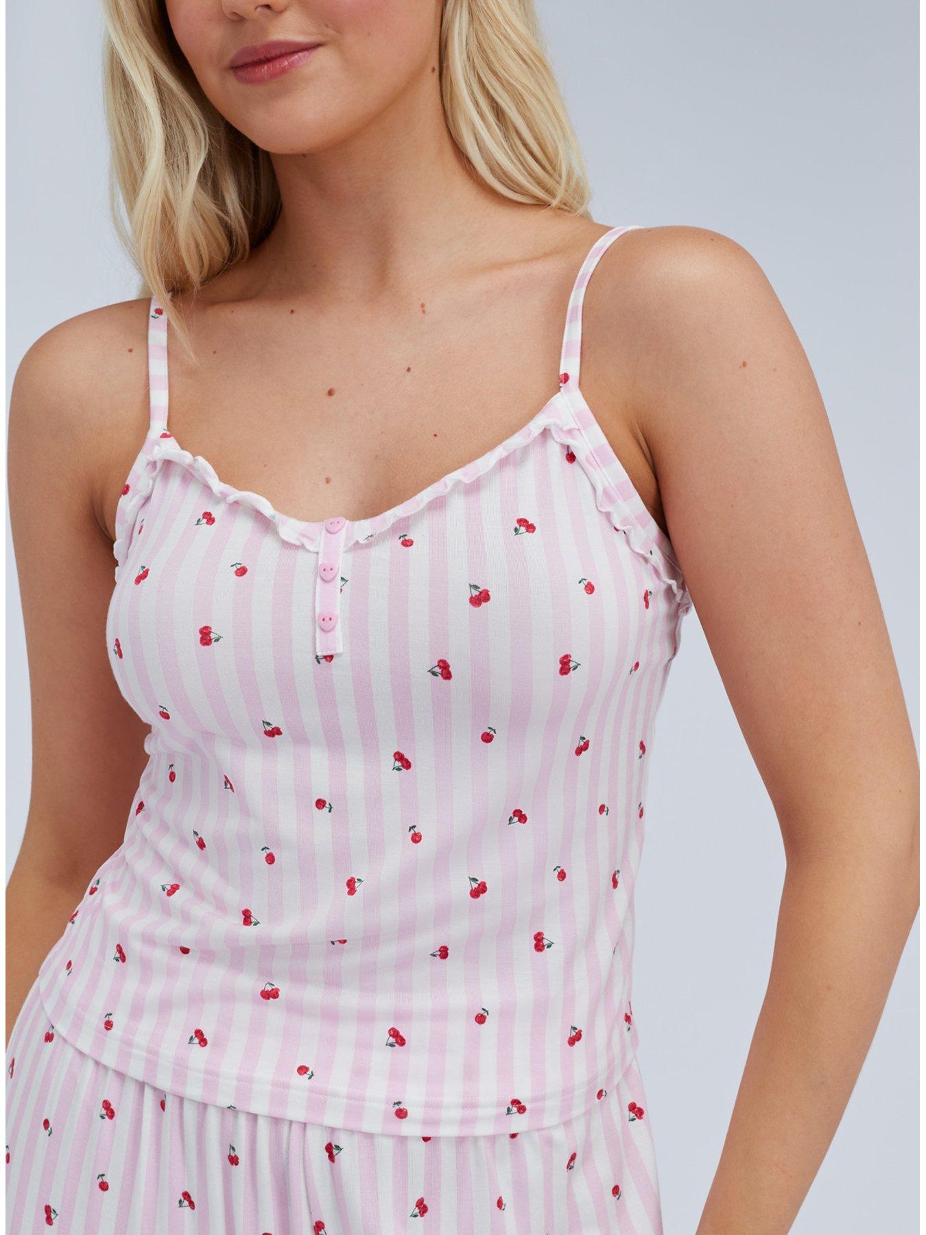  image of boux-avenue-cherry-stripe-modal-pyjama-set-pink