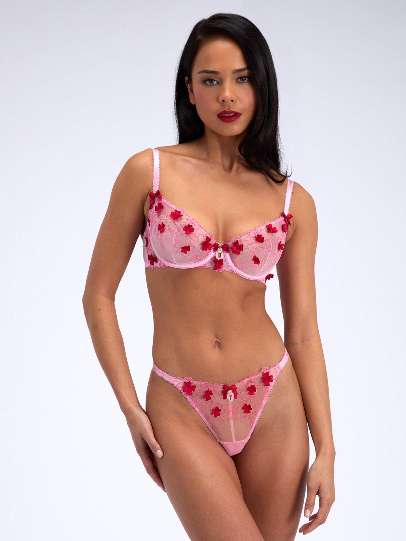 Image 3 of 4 of Boux Avenue Vivienne Embroidered Thong - Pink