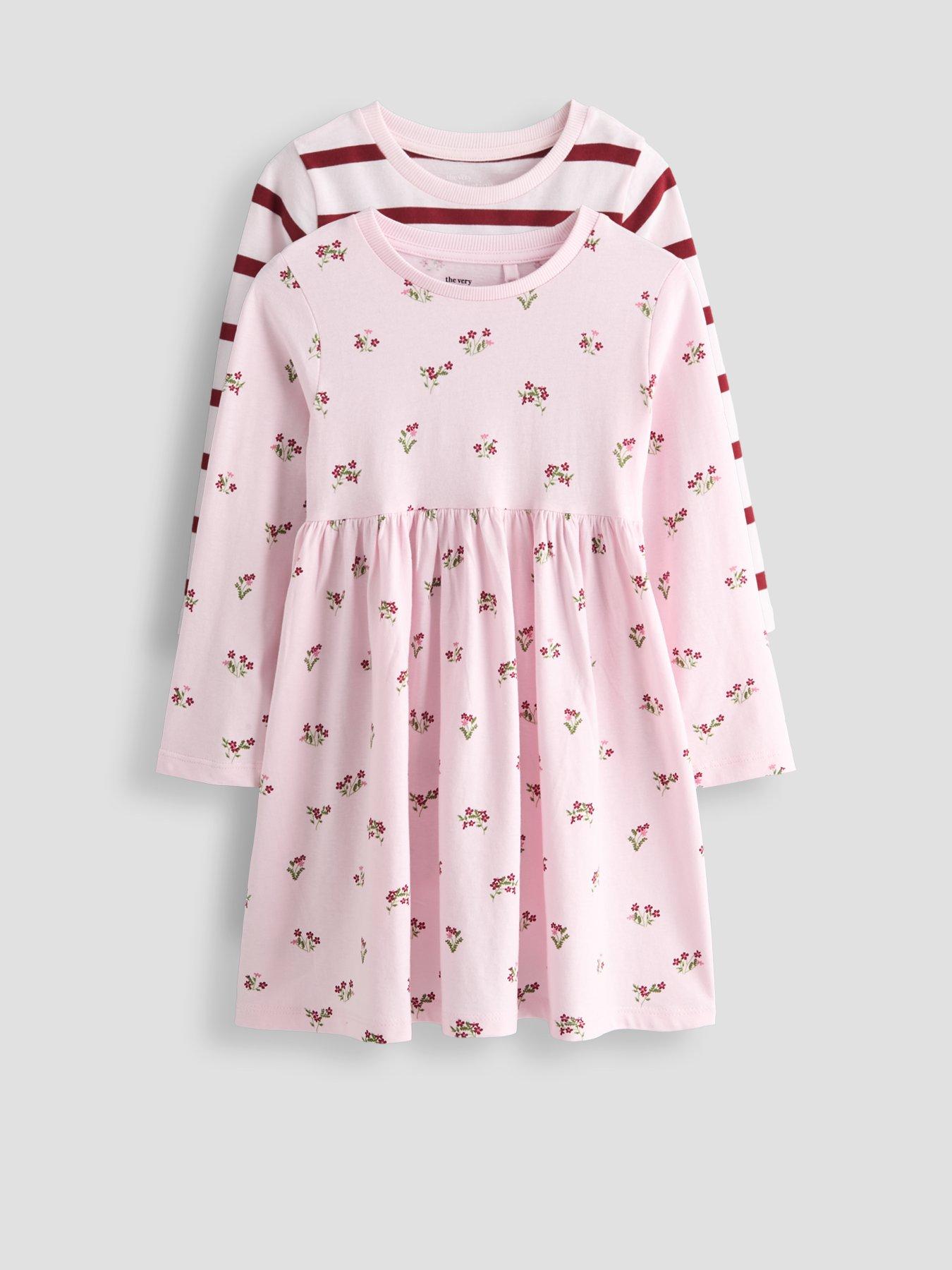 The Very Collection Girls 2 Pack Cotton Dress - Print/Stripe