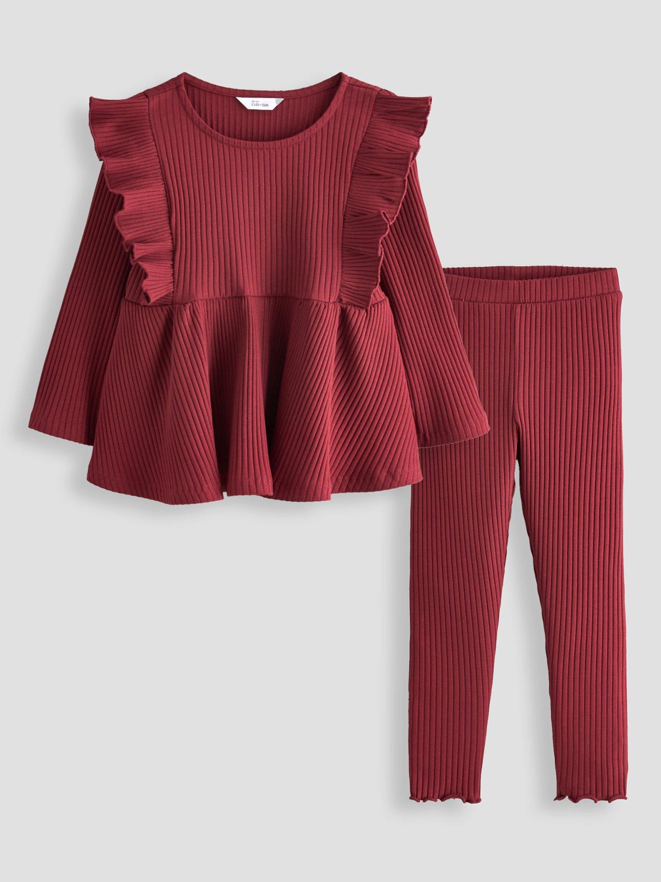 The Very Collection Girls Peplum Rib Top And Legging Basic Set - Red