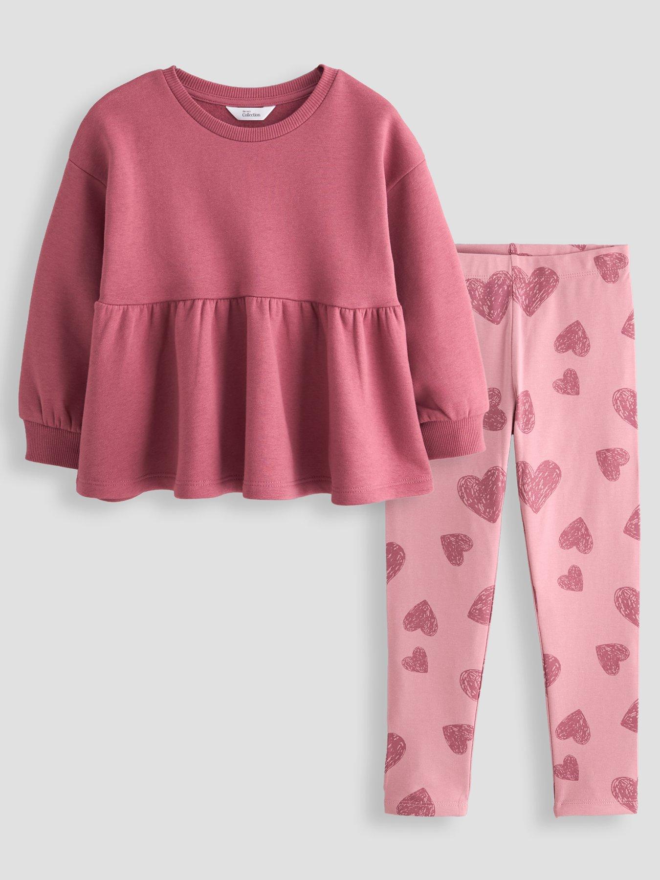 The Very Collection Girls Peplum Heart Print Sweatshirt And Legging Set - Pink