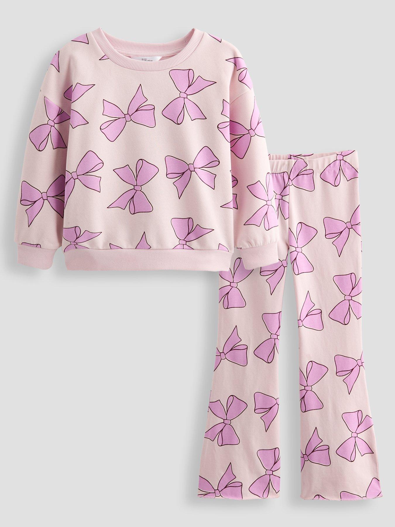 The Very Collection Girls Bow Print Sweatshirt And Legging Outfit - Pink