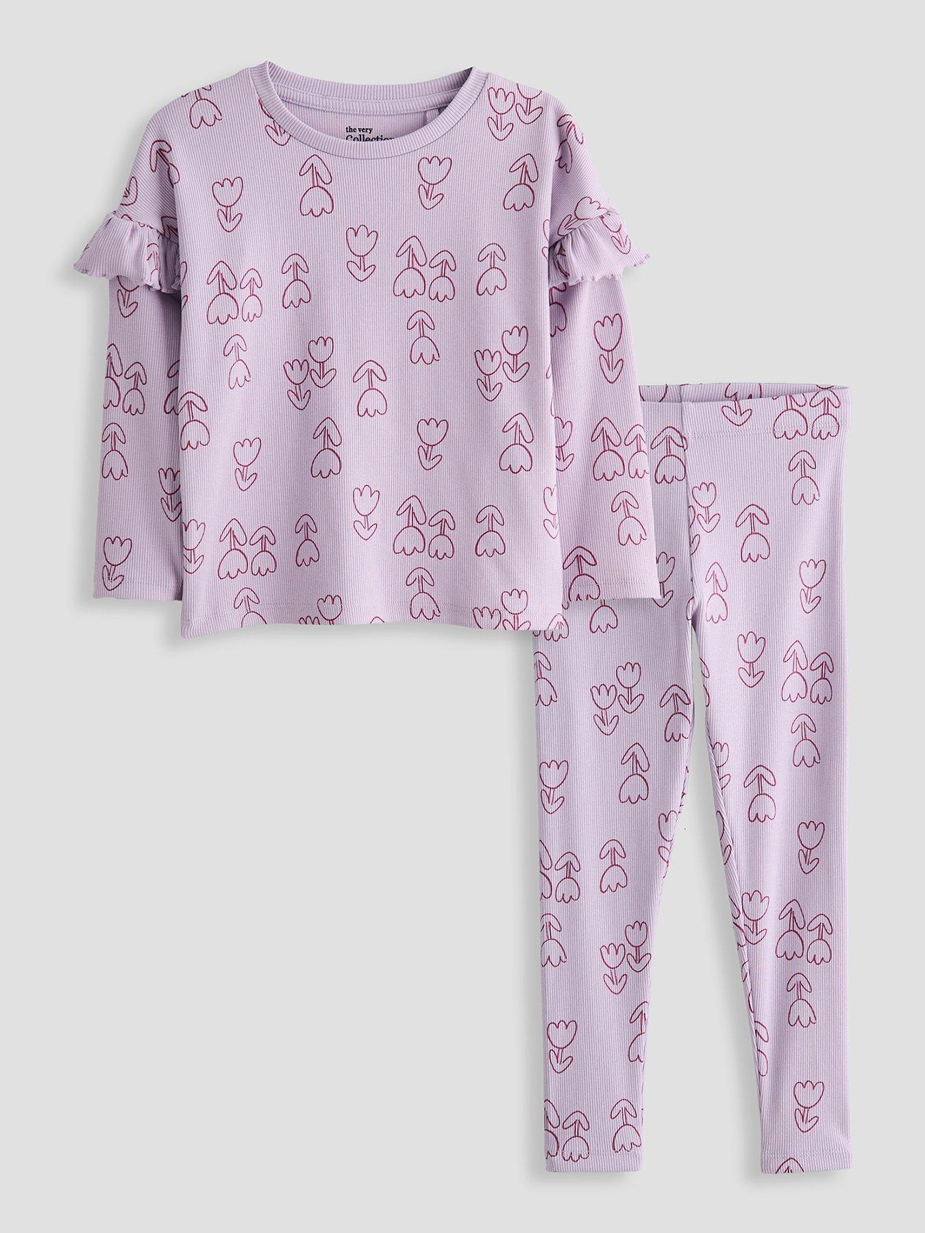 The Very Collection Girls Flower Print Rib Outfit - Purple