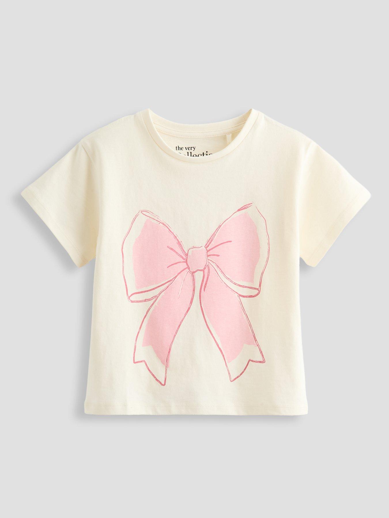 The Very Collection Girls Bow Print T-Shirt - Cream