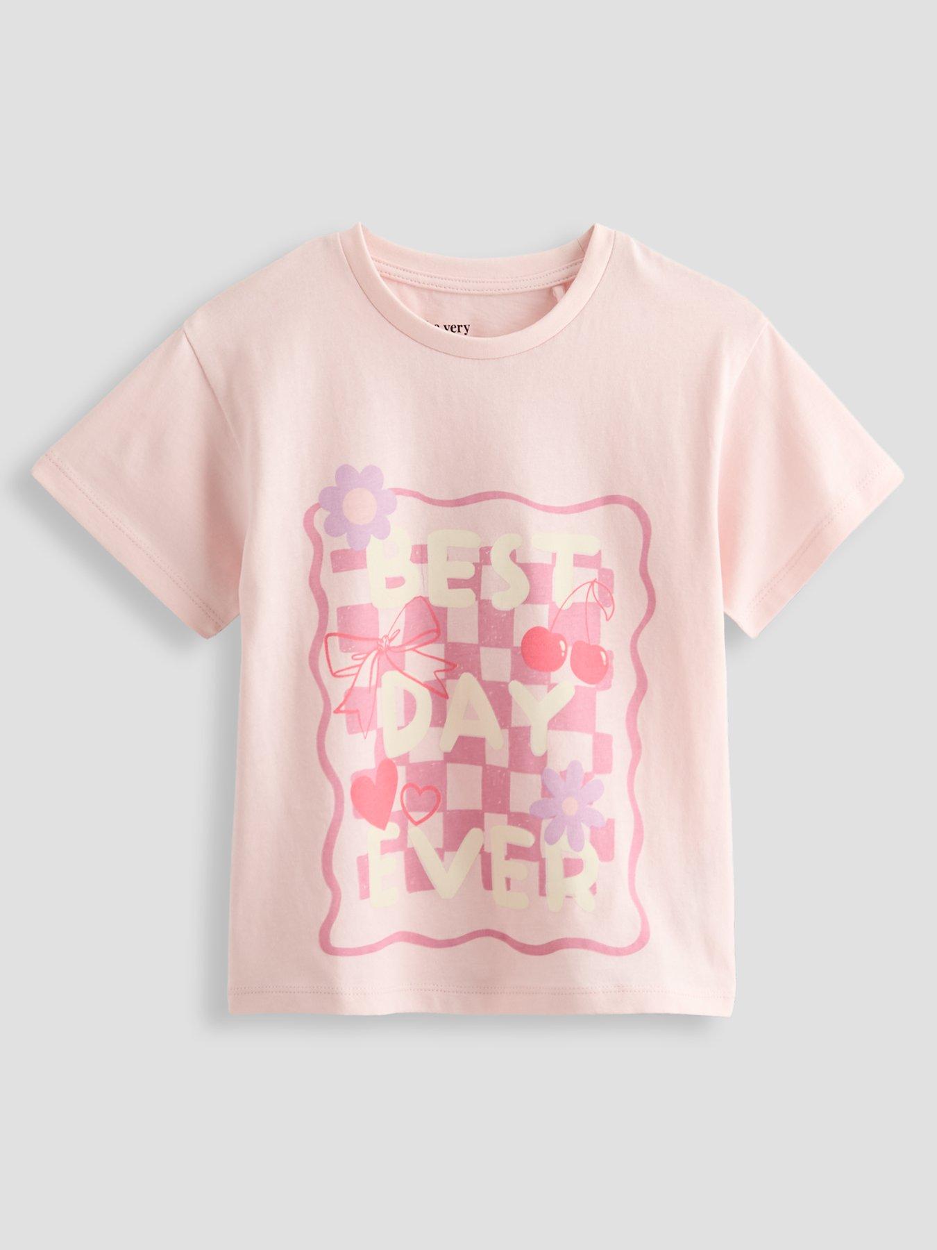 Image 1 of 4 of The Very Collection Girls Best Day Slogan T-Shirt - Pink