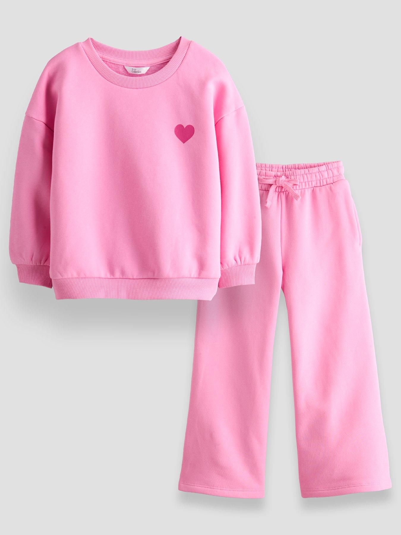 The Very Collection Girls Happy Fun Day Club Graphic Back Print Sweat Set - Pink