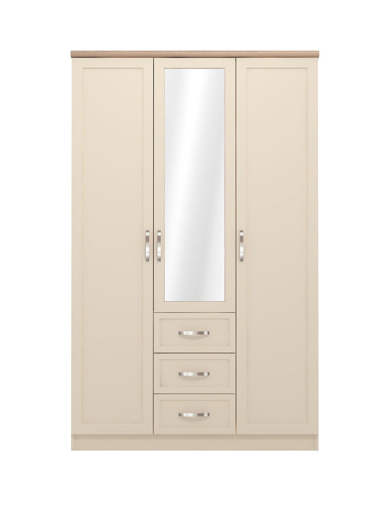 Image 2 of 7 of The Very Collection Camberley 3 Door 3 Drawer Mirrored Wardrobe - Oatmeal/Oak