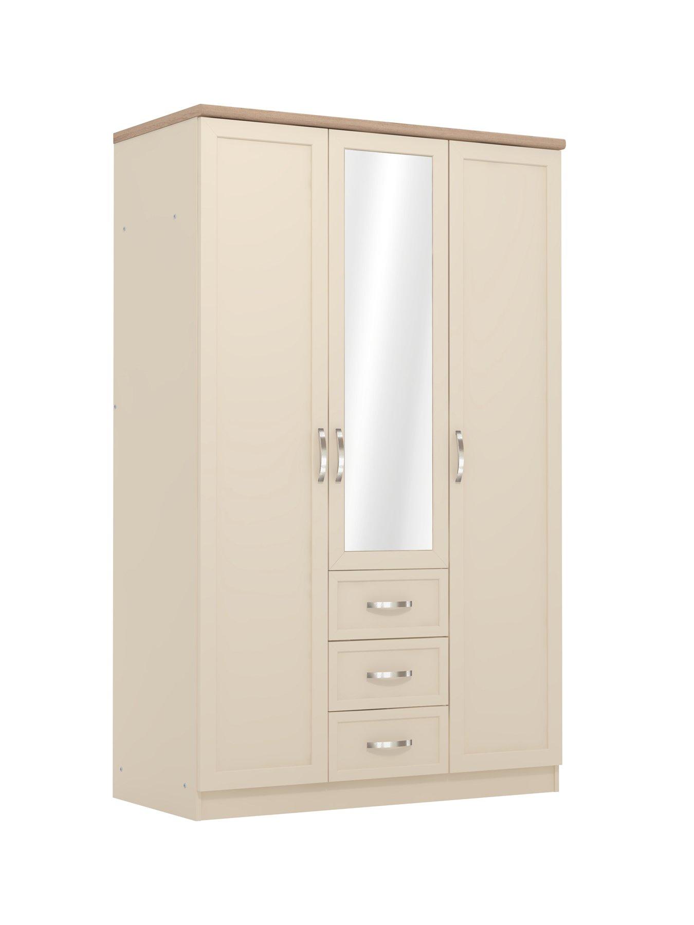 Image 3 of 7 of The Very Collection Camberley 3 Door 3 Drawer Mirrored Wardrobe - Oatmeal/Oak