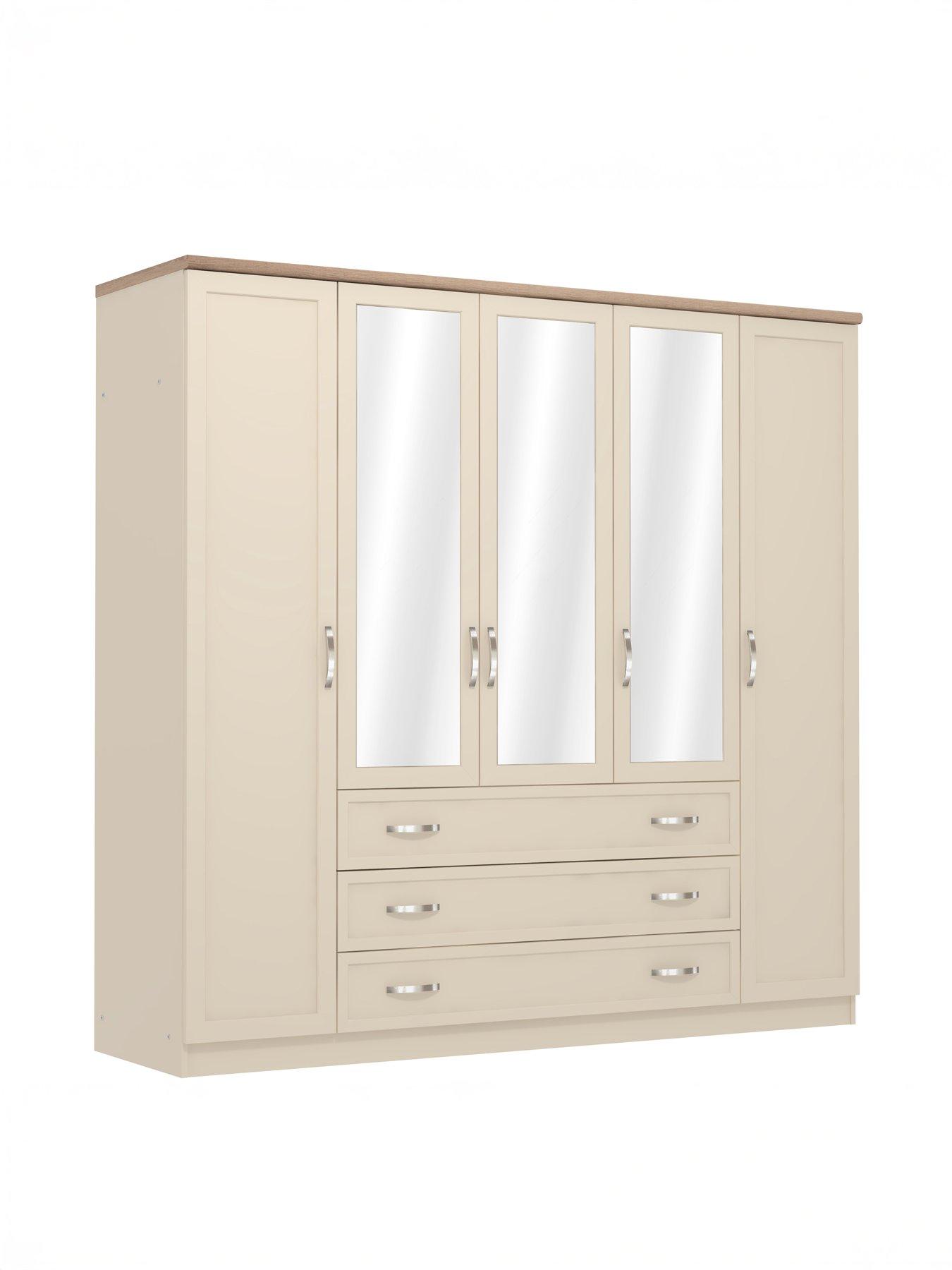 Image 3 of 7 of The Very Collection Camberley 5 Door 3 Drawer Mirrored Wardrobe - Oatmeal/Oak