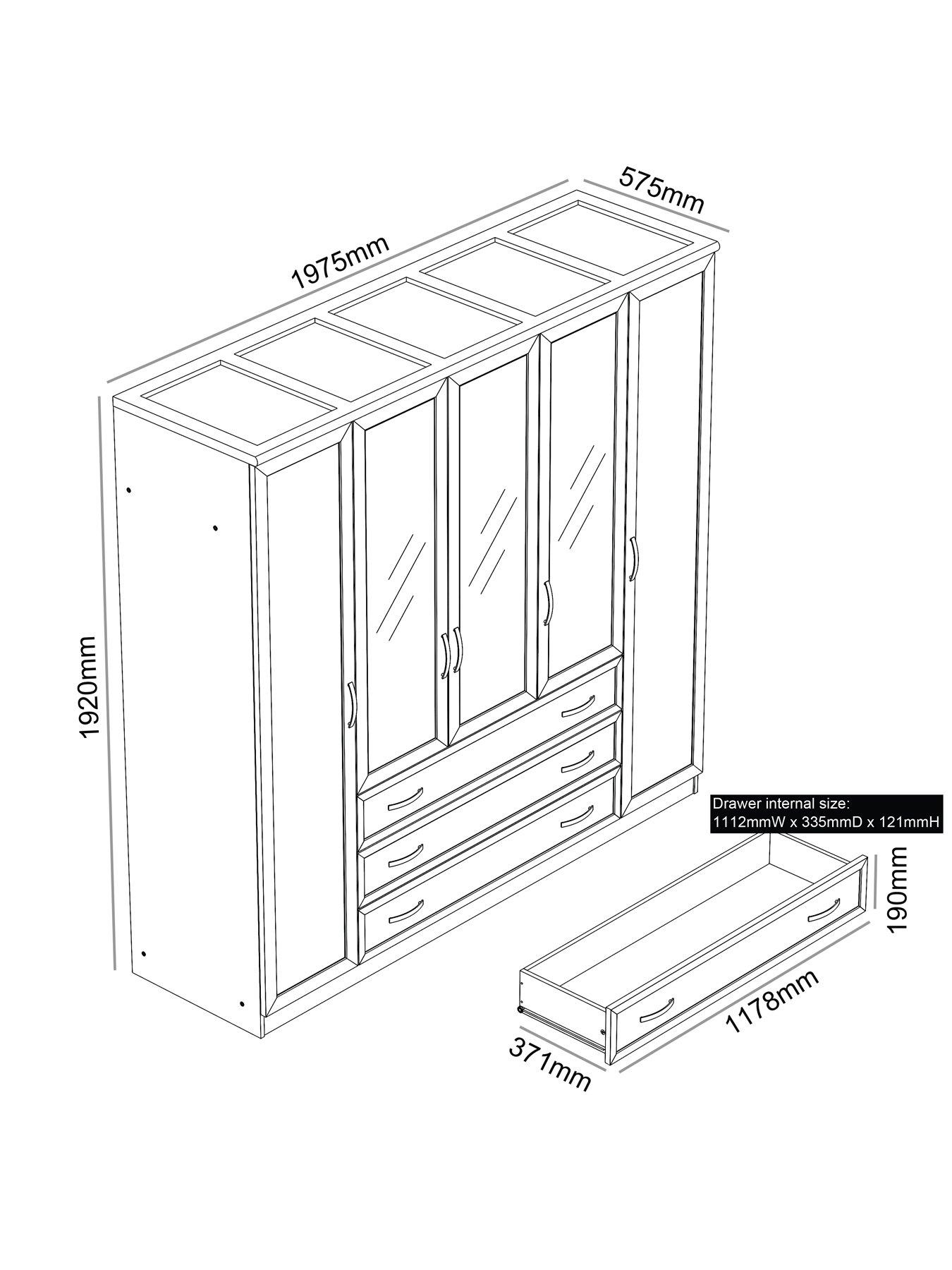 Image 7 of 7 of The Very Collection Camberley 5 Door 3 Drawer Mirrored Wardrobe - Oatmeal/Oak