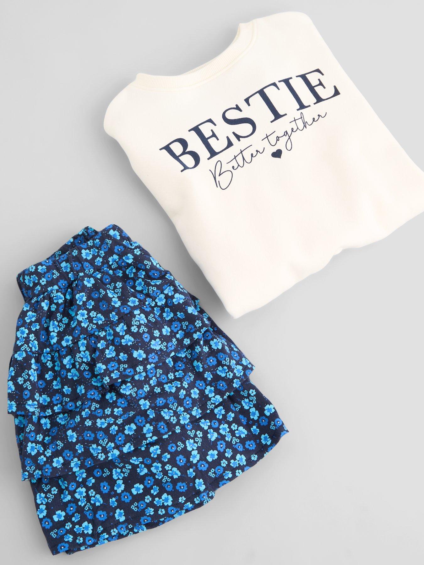 Image 3 of 6 of The Very Collection Girls Sweat And Tiered Skirt Set (5 - 16 years) - Cream/Blue