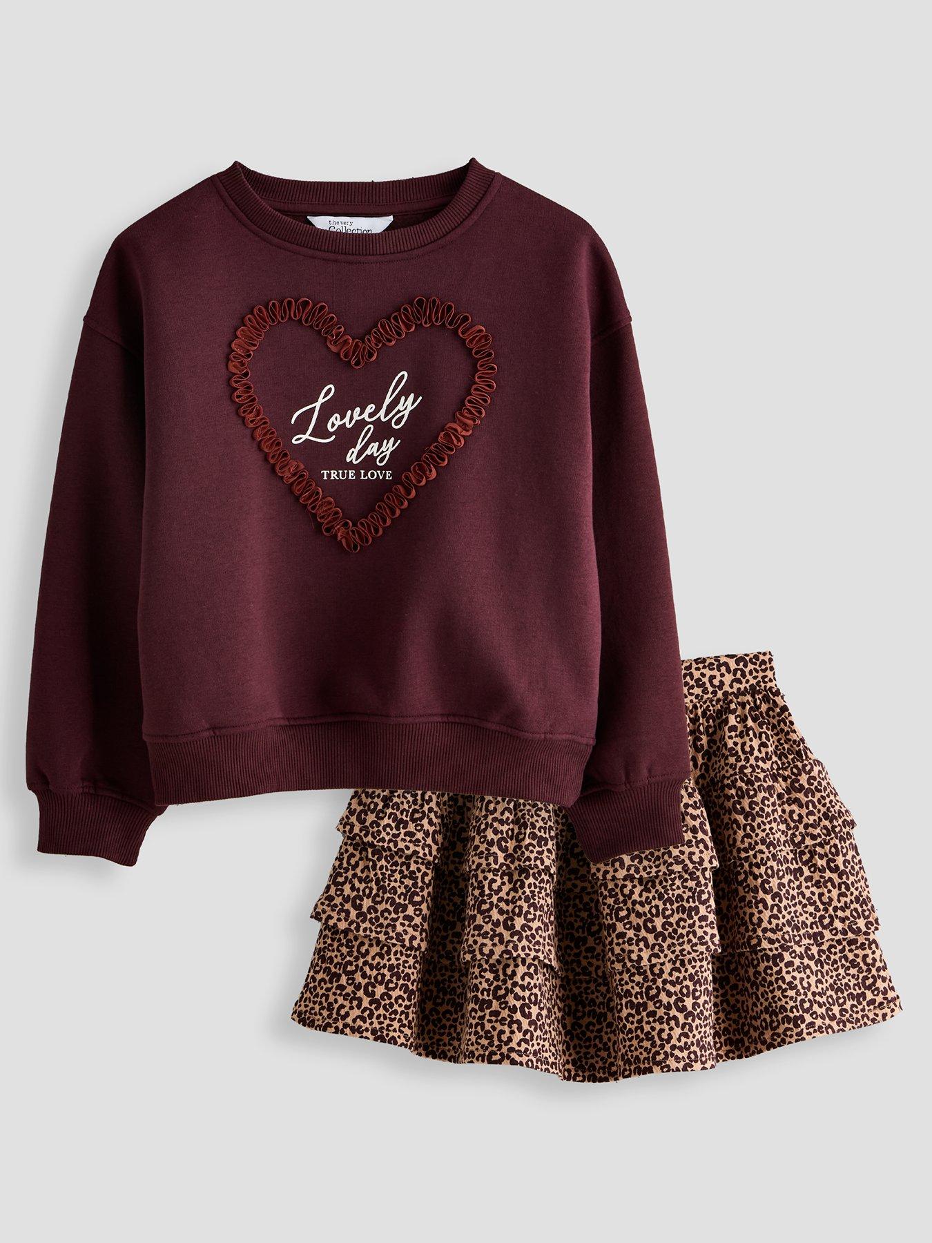 The Very Collection Girls' Sweatshirt Top  &  Tiered Skirt Outfit Set - Print