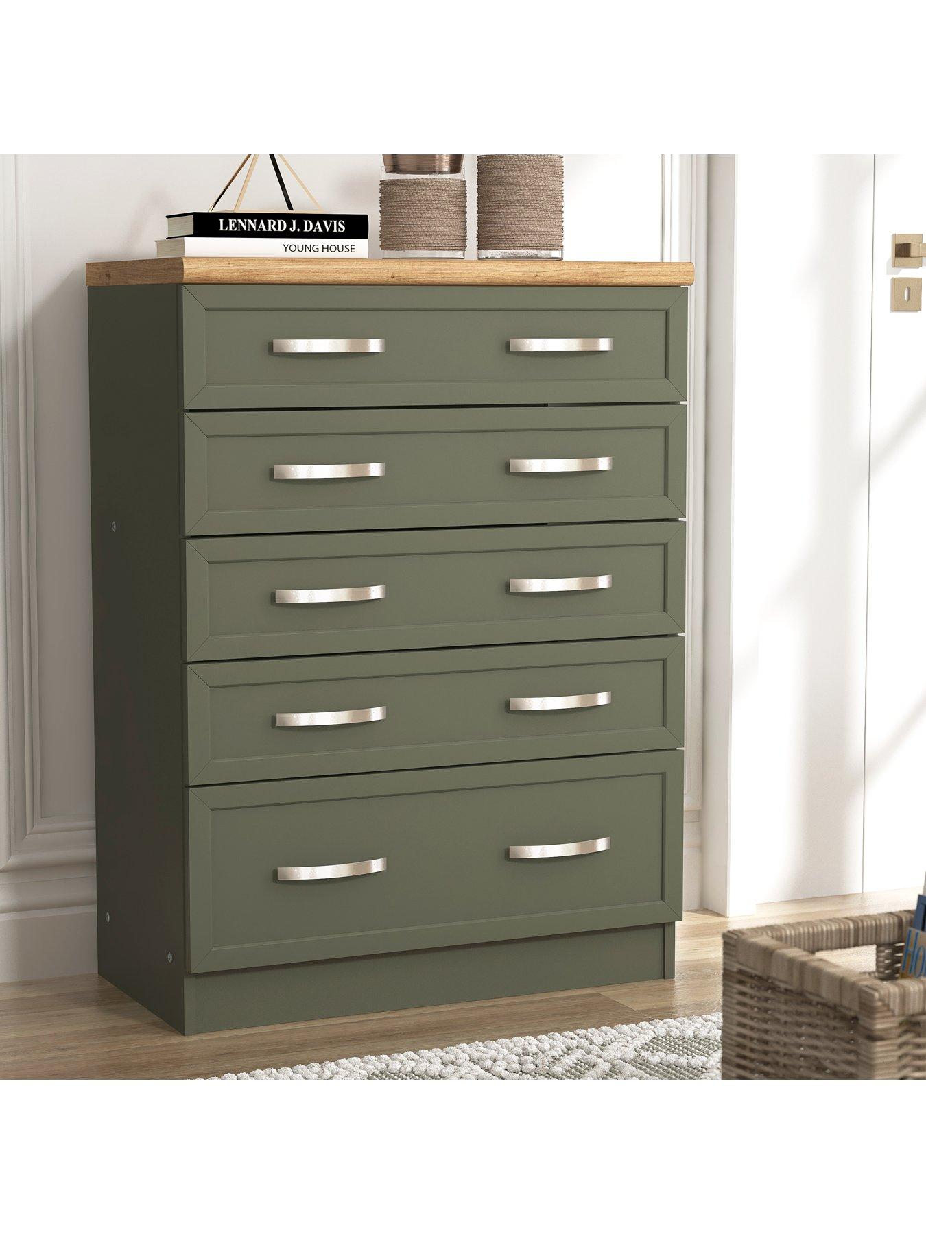 Image 3 of 7 of The Very Collection Camberley 3 Piece Package - 3 Door, 3 Drawer&nbsp;Mirrored&nbsp;Wardrobe, 5 Drawer Chest and 3 Drawer Bedside Chest - Green