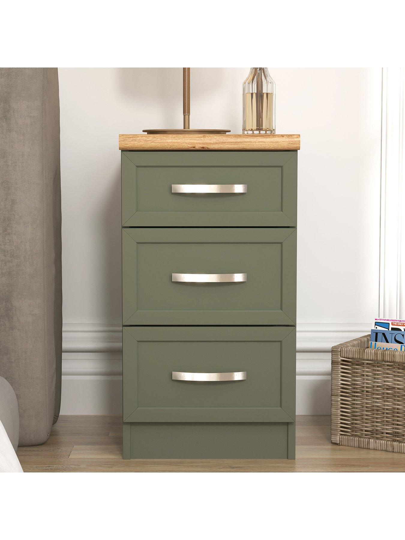 Image 4 of 7 of The Very Collection Camberley 3 Piece Package - 3 Door, 3 Drawer&nbsp;Mirrored&nbsp;Wardrobe, 5 Drawer Chest and 3 Drawer Bedside Chest - Green