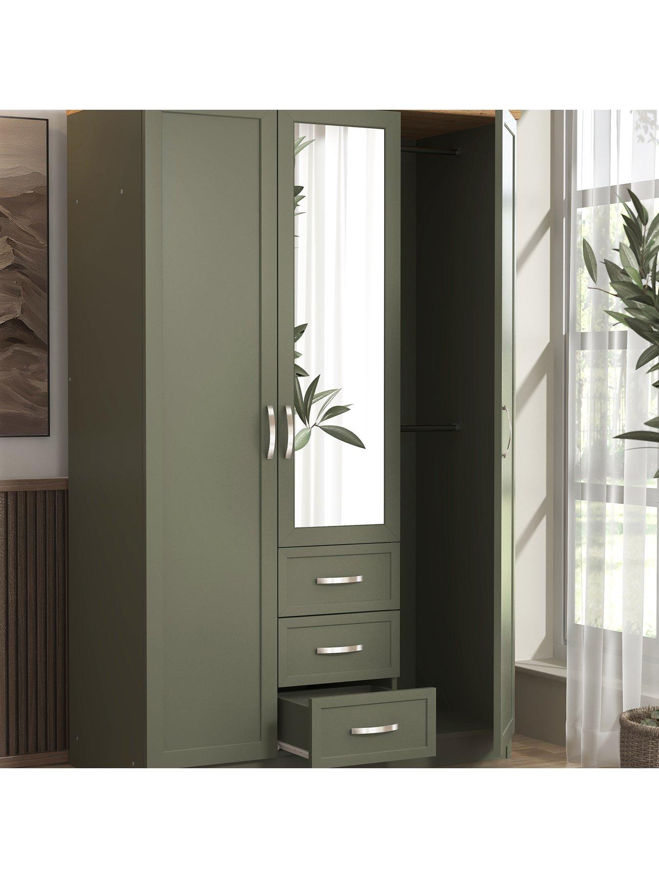 Image 5 of 7 of The Very Collection Camberley 3 Piece Package - 3 Door, 3 Drawer&nbsp;Mirrored&nbsp;Wardrobe, 5 Drawer Chest and 3 Drawer Bedside Chest - Green