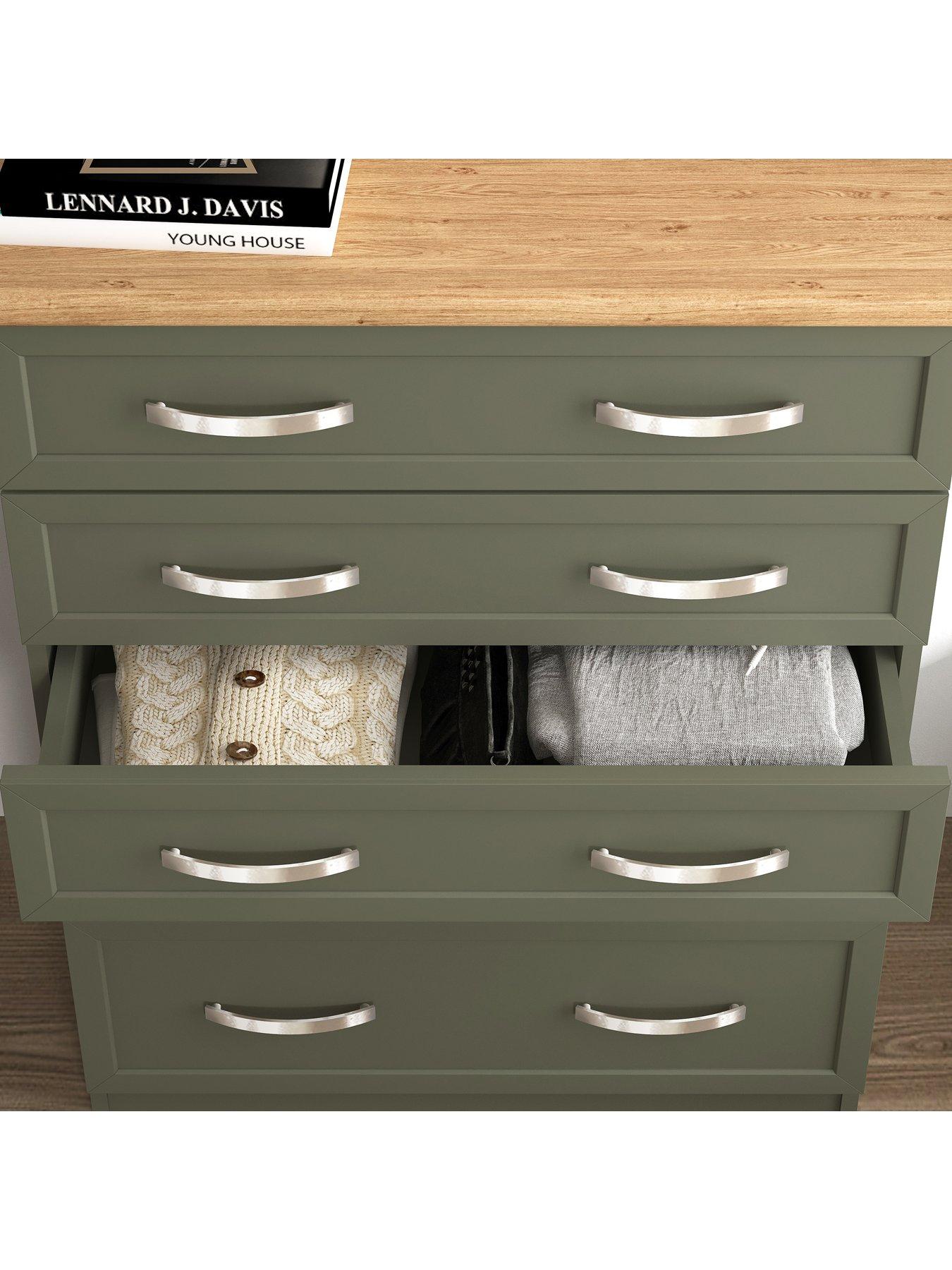 Image 6 of 7 of The Very Collection Camberley 3 Piece Package - 3 Door, 3 Drawer&nbsp;Mirrored&nbsp;Wardrobe, 5 Drawer Chest and 3 Drawer Bedside Chest - Green