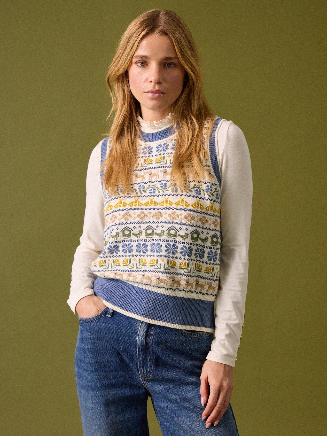Joules Intarsia Knitted Tank Top - Cream