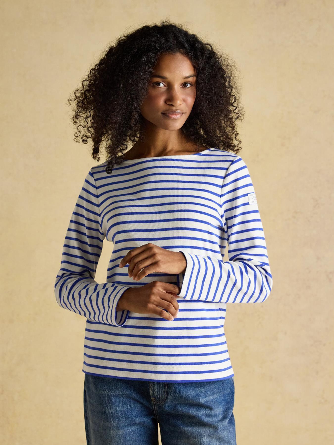 Joules Harbour Striped Boat Neck Long Sleeve Top - Blue