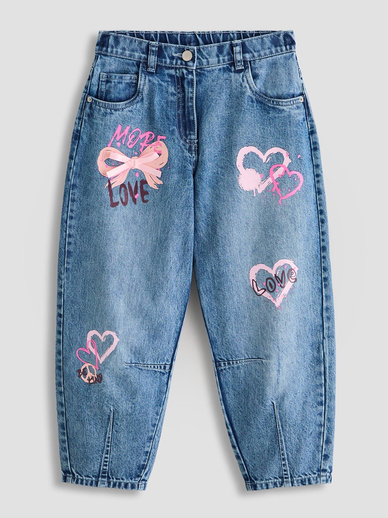 Image 1 of 4 of The Very Collection Girls Heart And Bow Barrel Leg Jeans - Blue