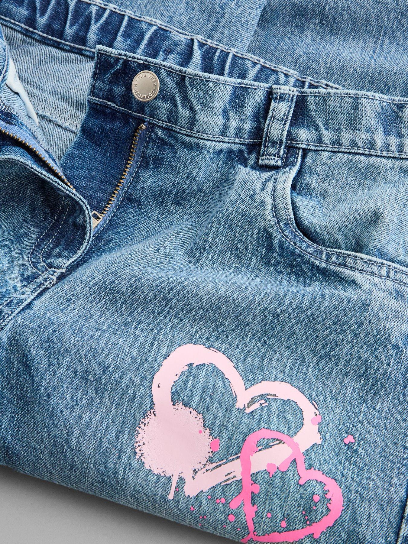 Image 3 of 4 of The Very Collection Girls Heart And Bow Barrel Leg Jeans - Blue
